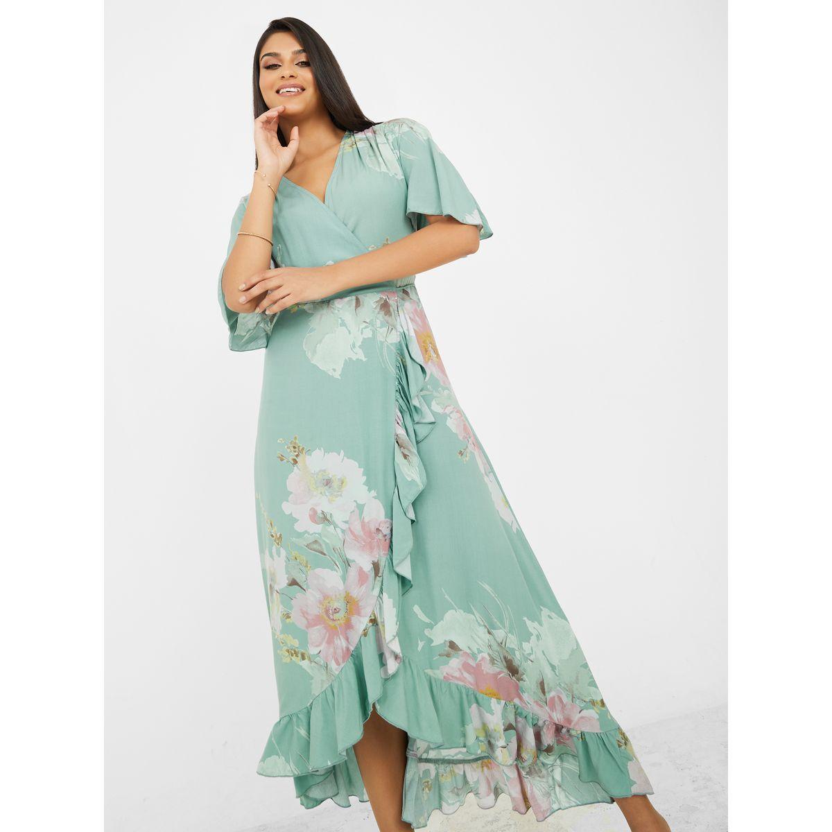 فستان ميدي مطبع بزهور ونمط لف-women-clothing-dresses-image-2