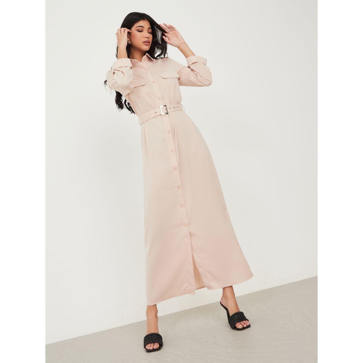 Styli Flap Pocket Detail Shirt Maxi Dress-women-clothing-dresses-image-1