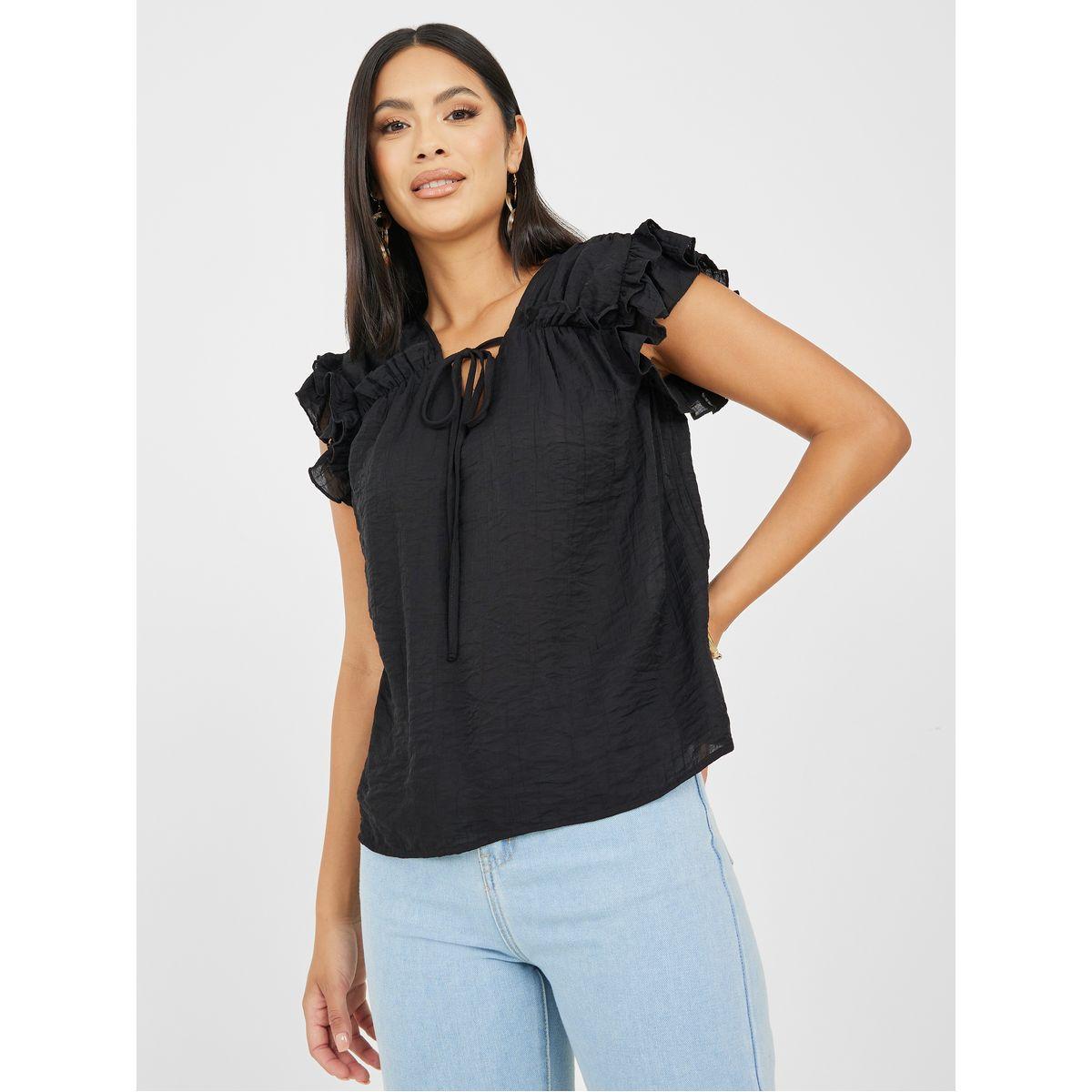 Styli Ruffle Sleeves Tie Up Neck Regular Fit Blouse-women-clothing-shirtsandblouses-blouses-image-1