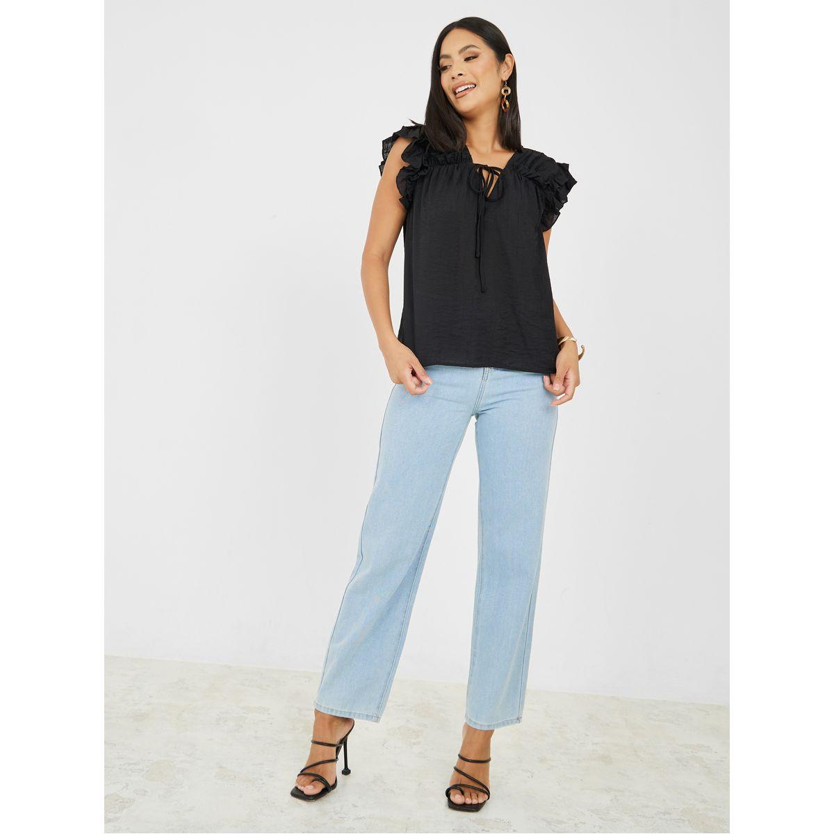 Styli Ruffle Sleeves Tie Up Neck Regular Fit Blouse-women-clothing-shirtsandblouses-blouses-image-2