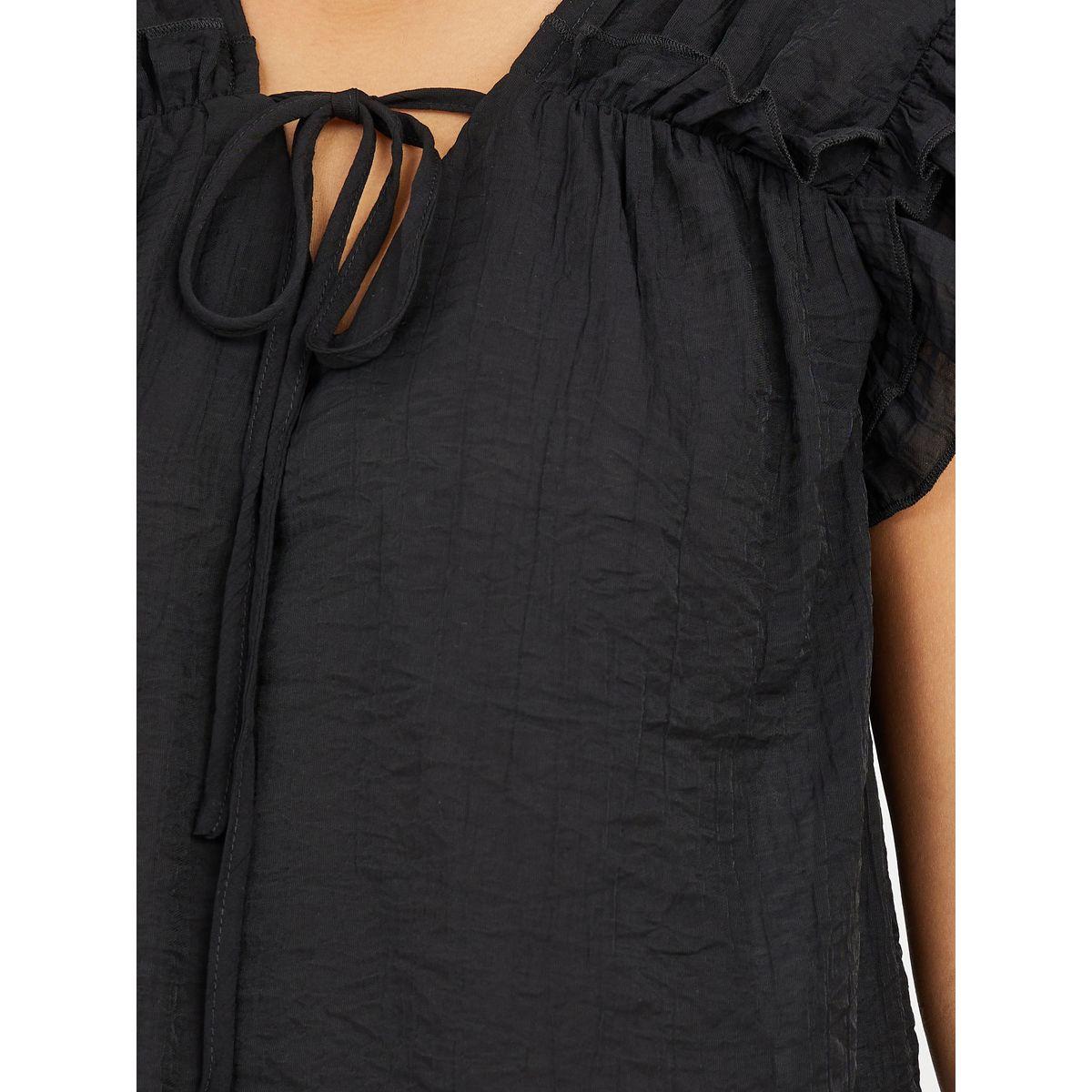 Styli Ruffle Sleeves Tie Up Neck Regular Fit Blouse-women-clothing-shirtsandblouses-blouses-image-3