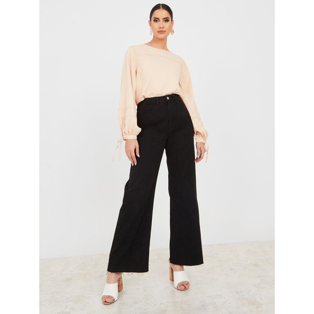 Styli Solid Tie Up Sleeves Regular Fit Blouse-women-clothing-shirtsandblouses-blouses-image-2