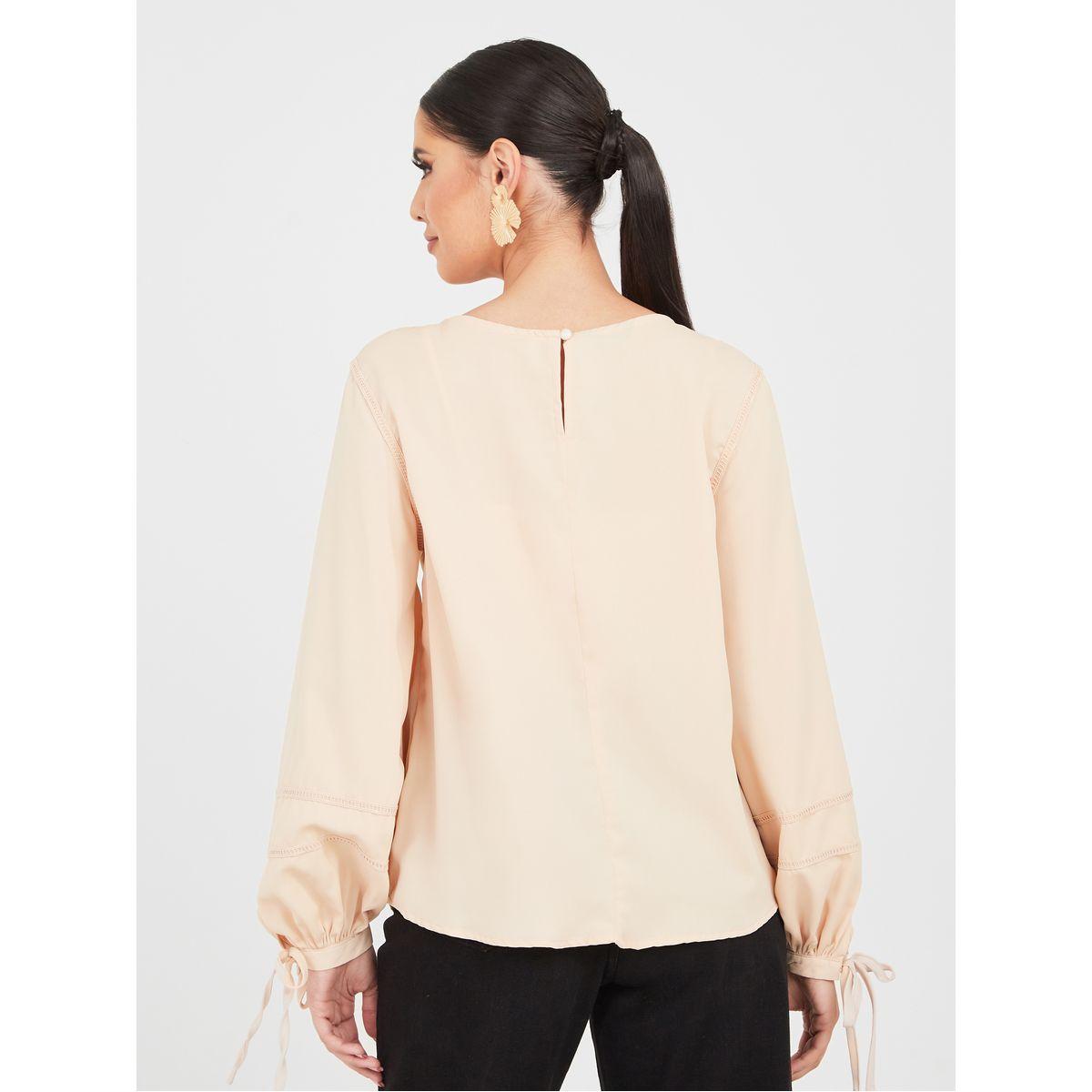 Styli Solid Tie Up Sleeves Regular Fit Blouse-women-clothing-shirtsandblouses-blouses-image-5