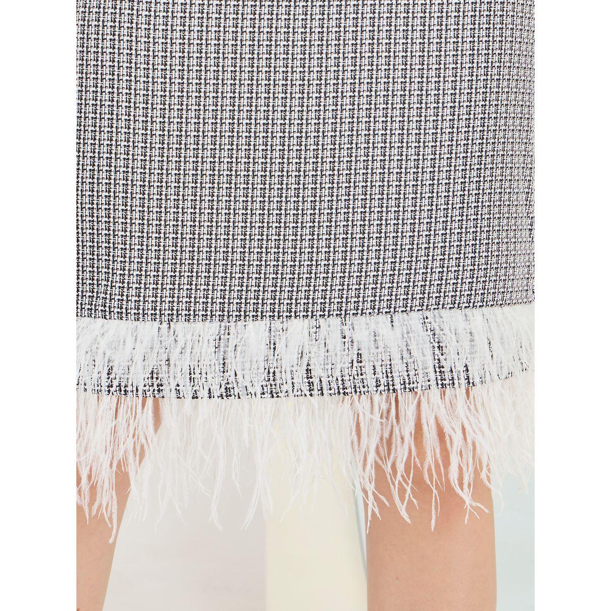 Styli Faux Feather Trim Tweed Sheath Knee Length Dress-women-clothing-dresses-image-3