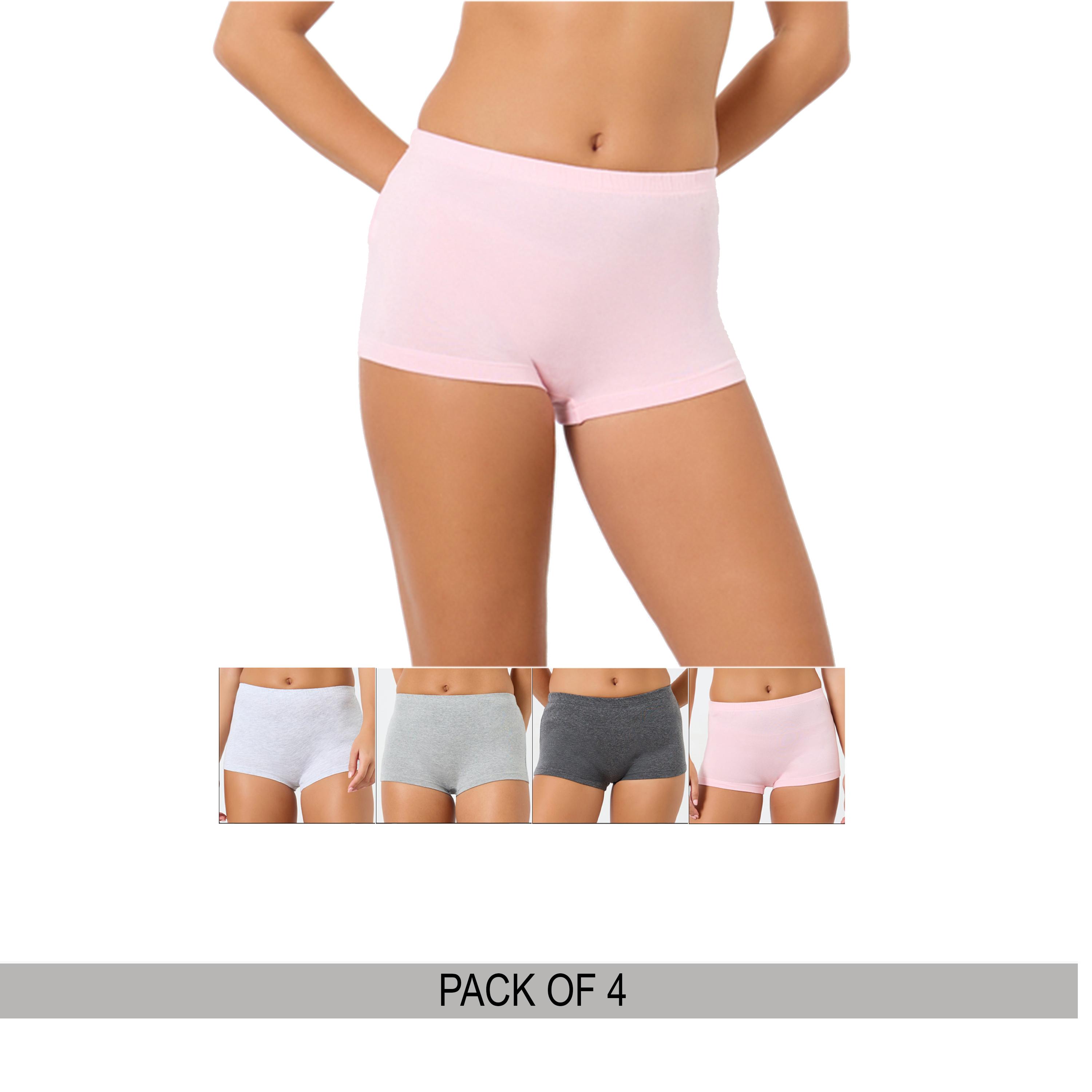 Styli Pack of 4 - Solid Cotton Elastic Waistband Boyshorts-women-clothing-lingerie-panties-image-1