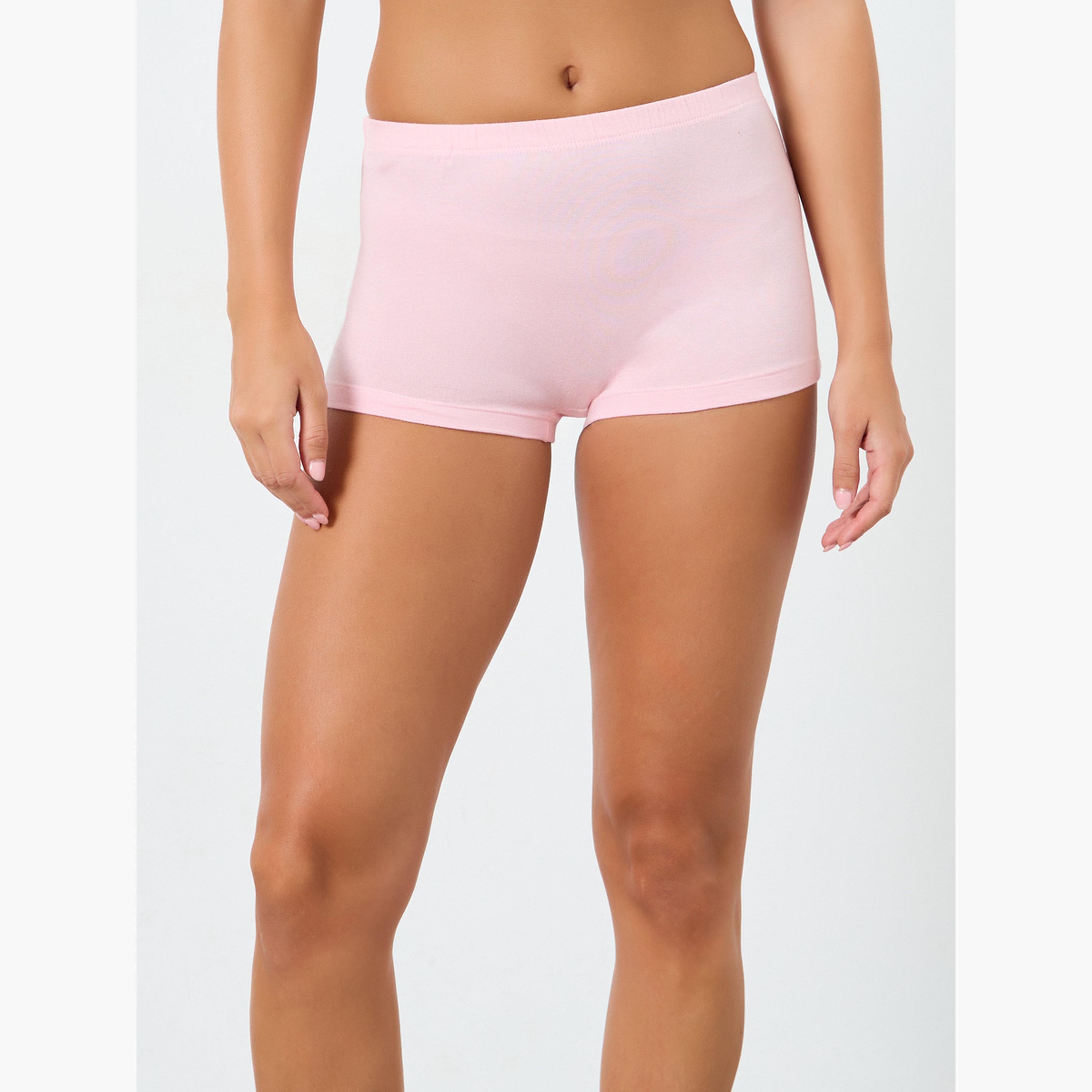 Styli Pack of 4 - Solid Cotton Elastic Waistband Boyshorts-women-clothing-lingerie-panties-image-2