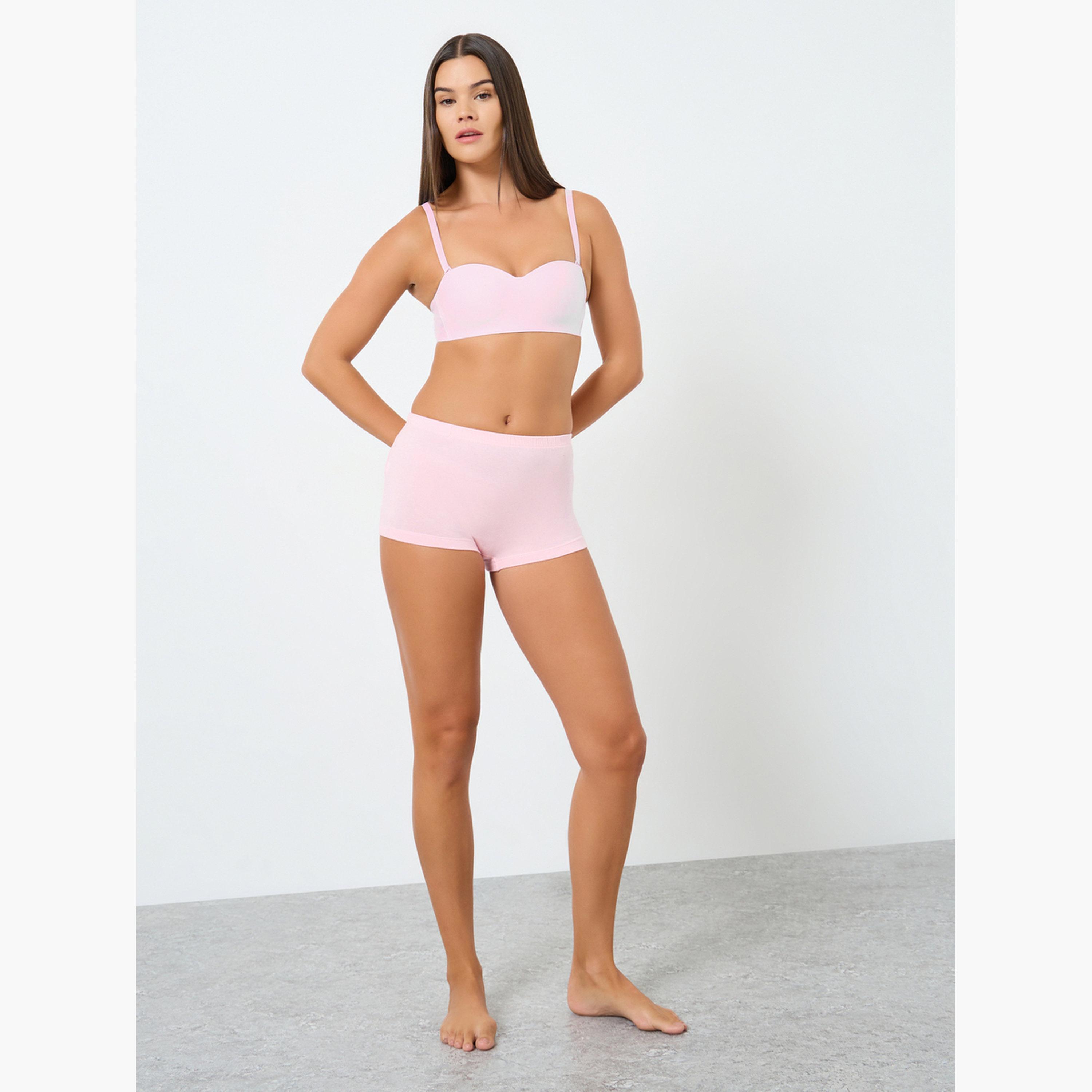 Styli Pack of 4 - Solid Cotton Elastic Waistband Boyshorts-women-clothing-lingerie-panties-image-3