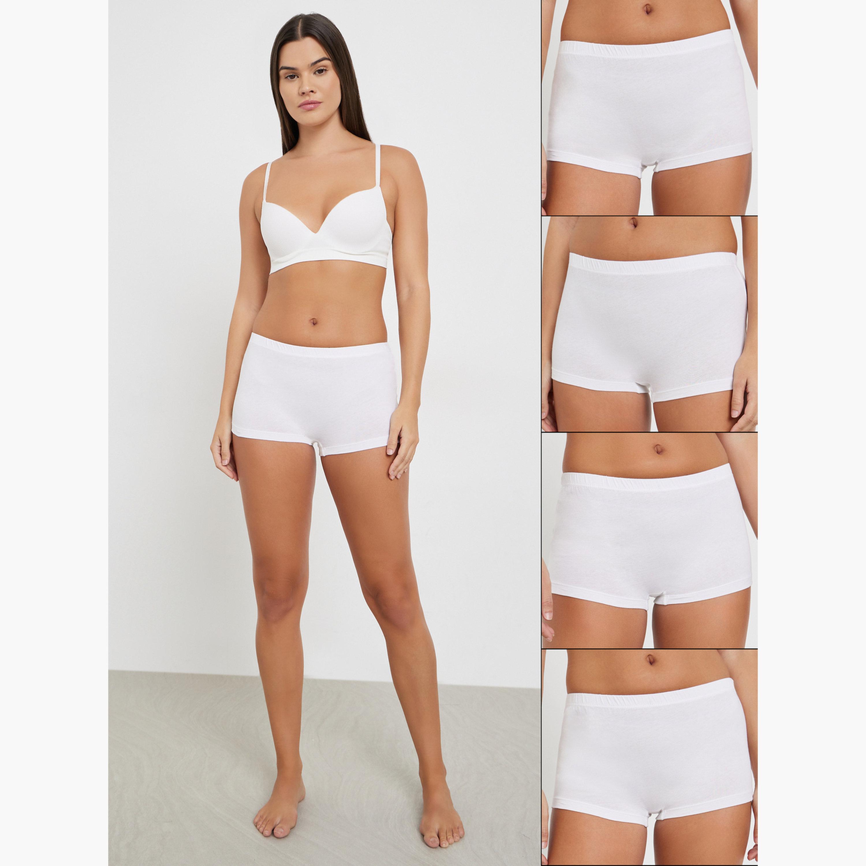 ستايلي - مجموعة نسائية من 4 قطع - شورتات قصيرة للأولاد لقطن سادة بحزام خصر مطاطي-women-clothing-lingerie-panties-image-1