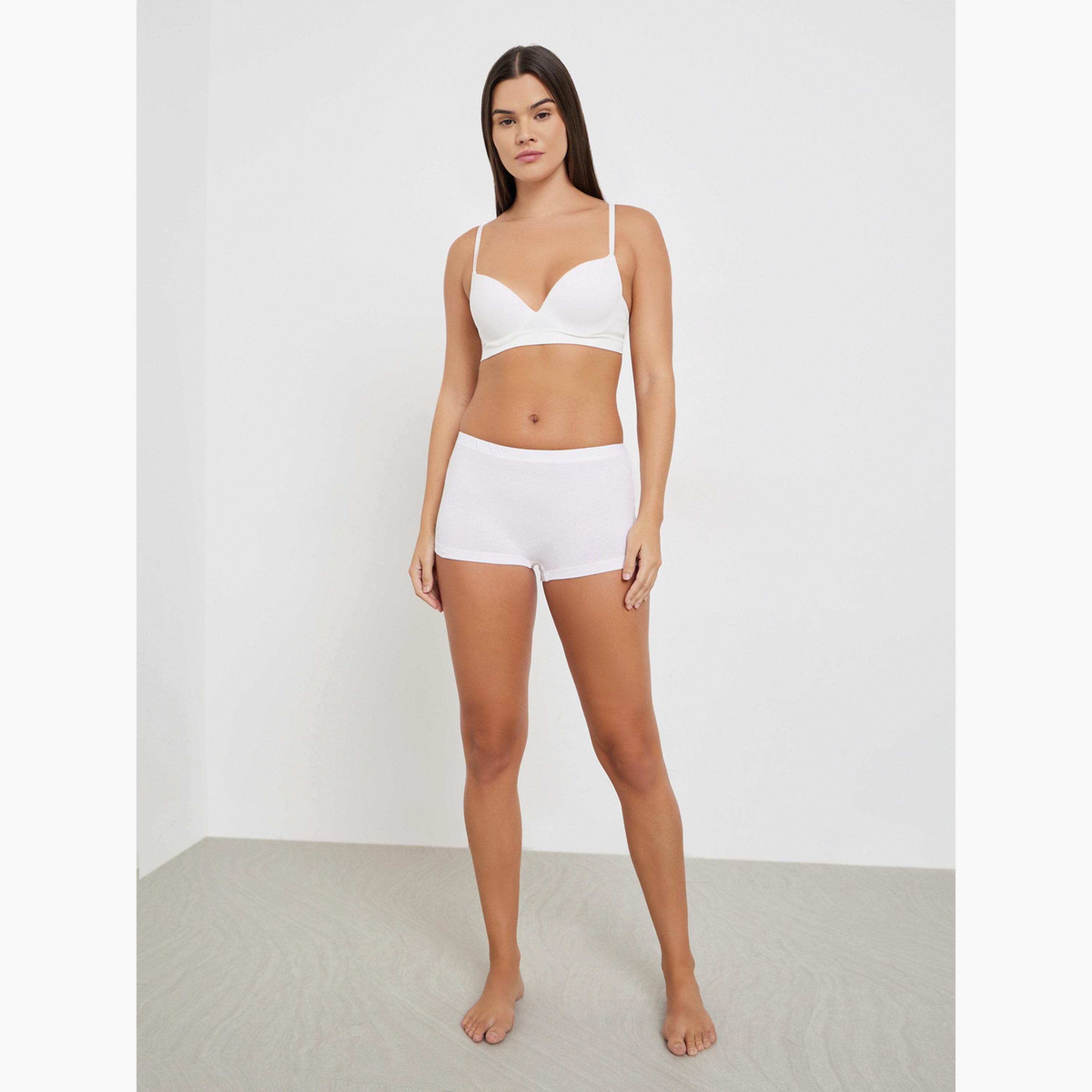 ستايلي - مجموعة نسائية من 4 قطع - شورتات قصيرة للأولاد لقطن سادة بحزام خصر مطاطي-women-clothing-lingerie-panties-image-3
