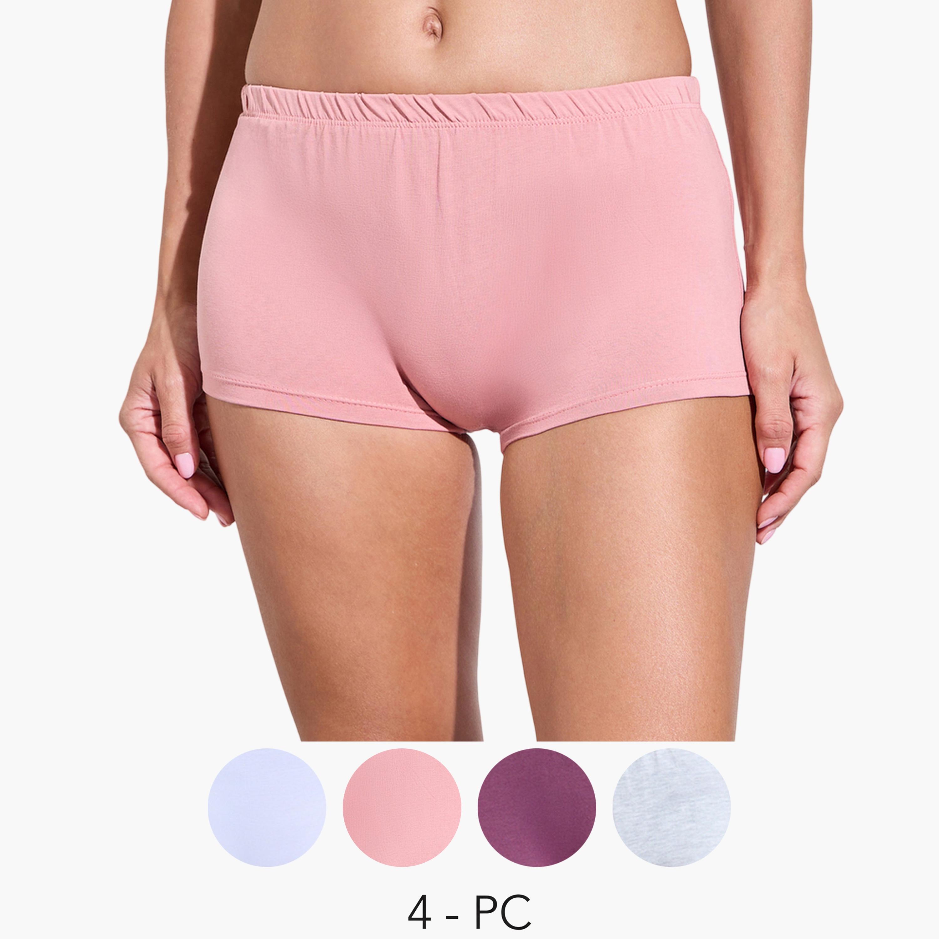 Styli Pack of 4 - Solid Cotton Elastic Waistband Boyshorts-women-clothing-lingerie-panties-image-1