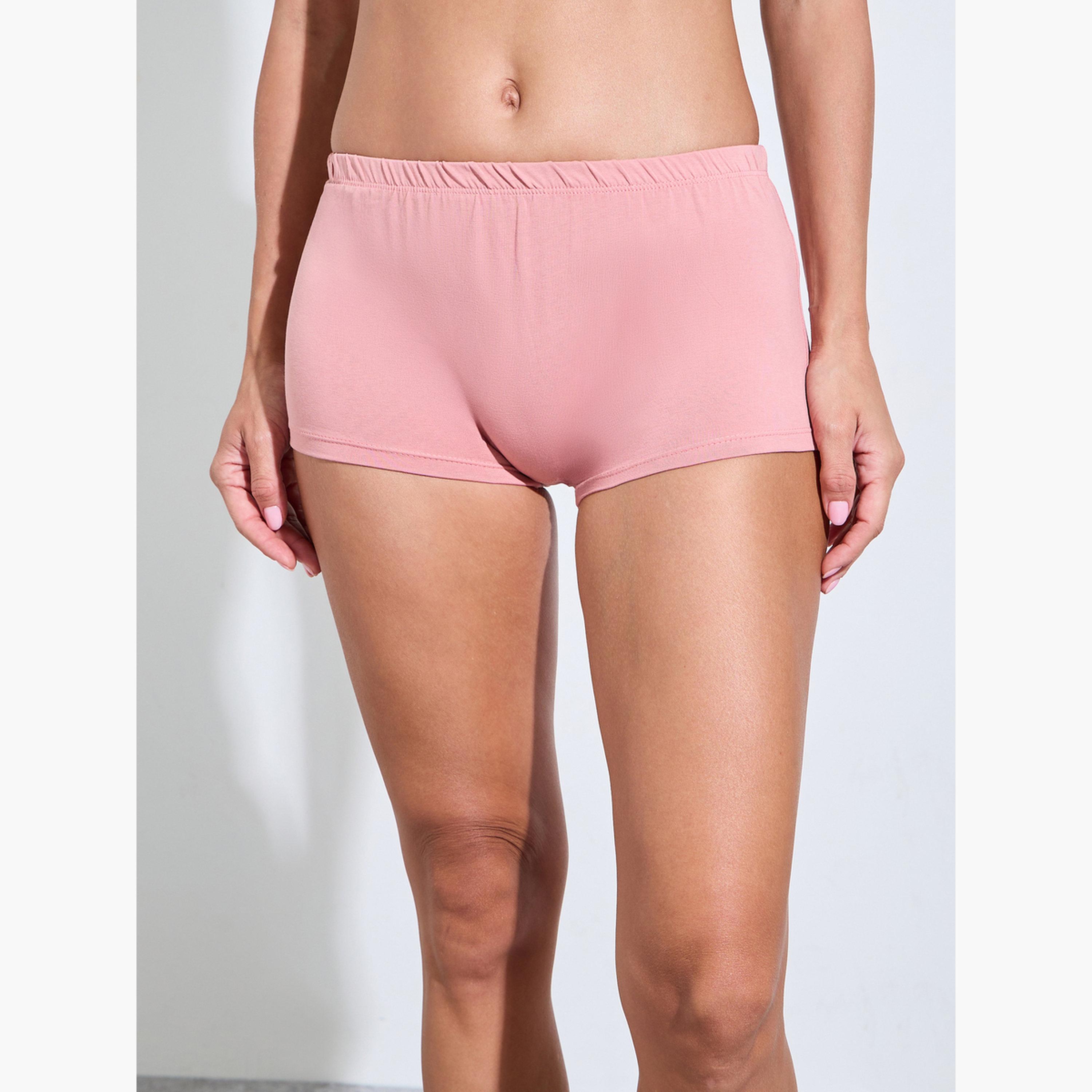 Styli Pack of 4 - Solid Cotton Elastic Waistband Boyshorts-women-clothing-lingerie-panties-image-2