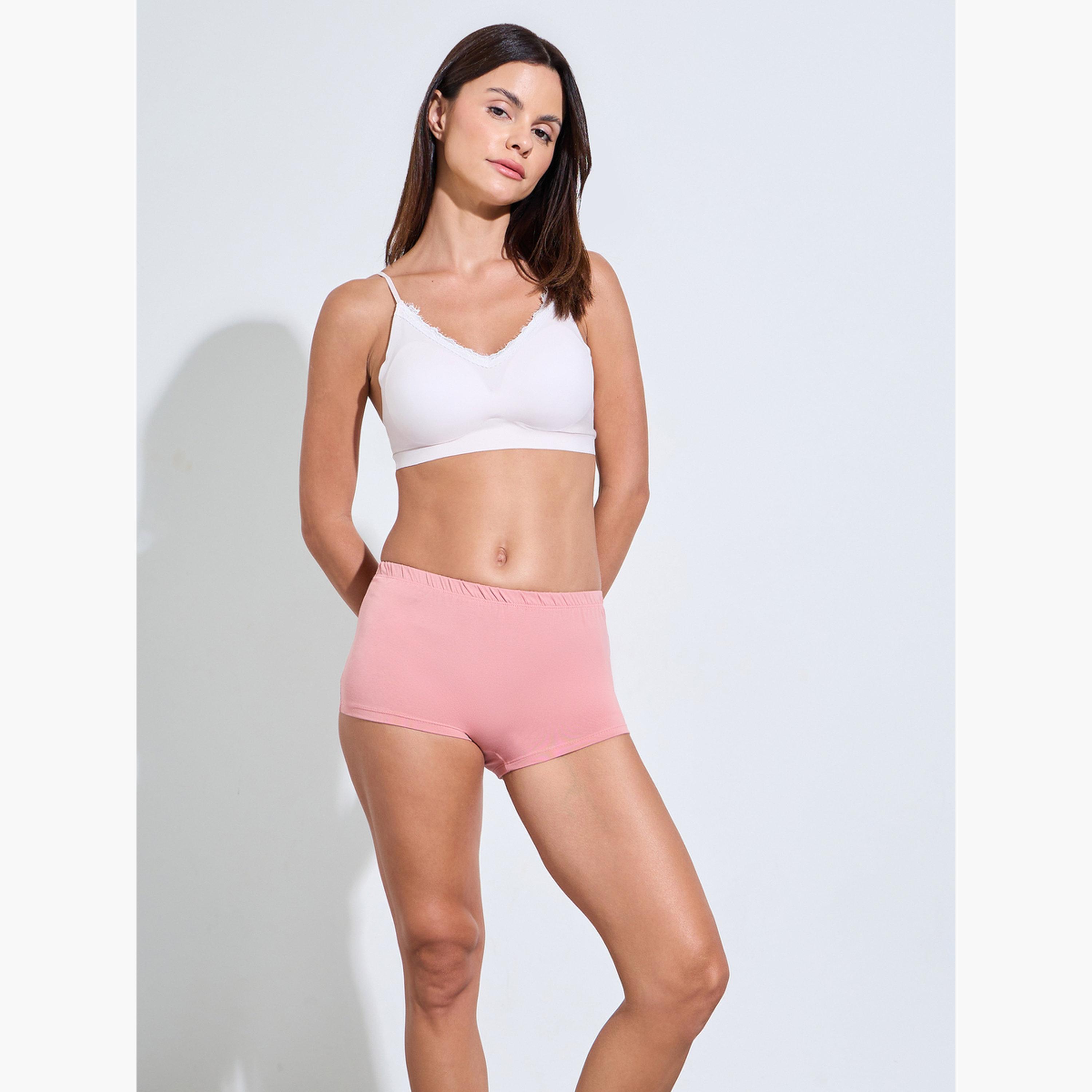 Styli Pack of 4 - Solid Cotton Elastic Waistband Boyshorts-women-clothing-lingerie-panties-image-3