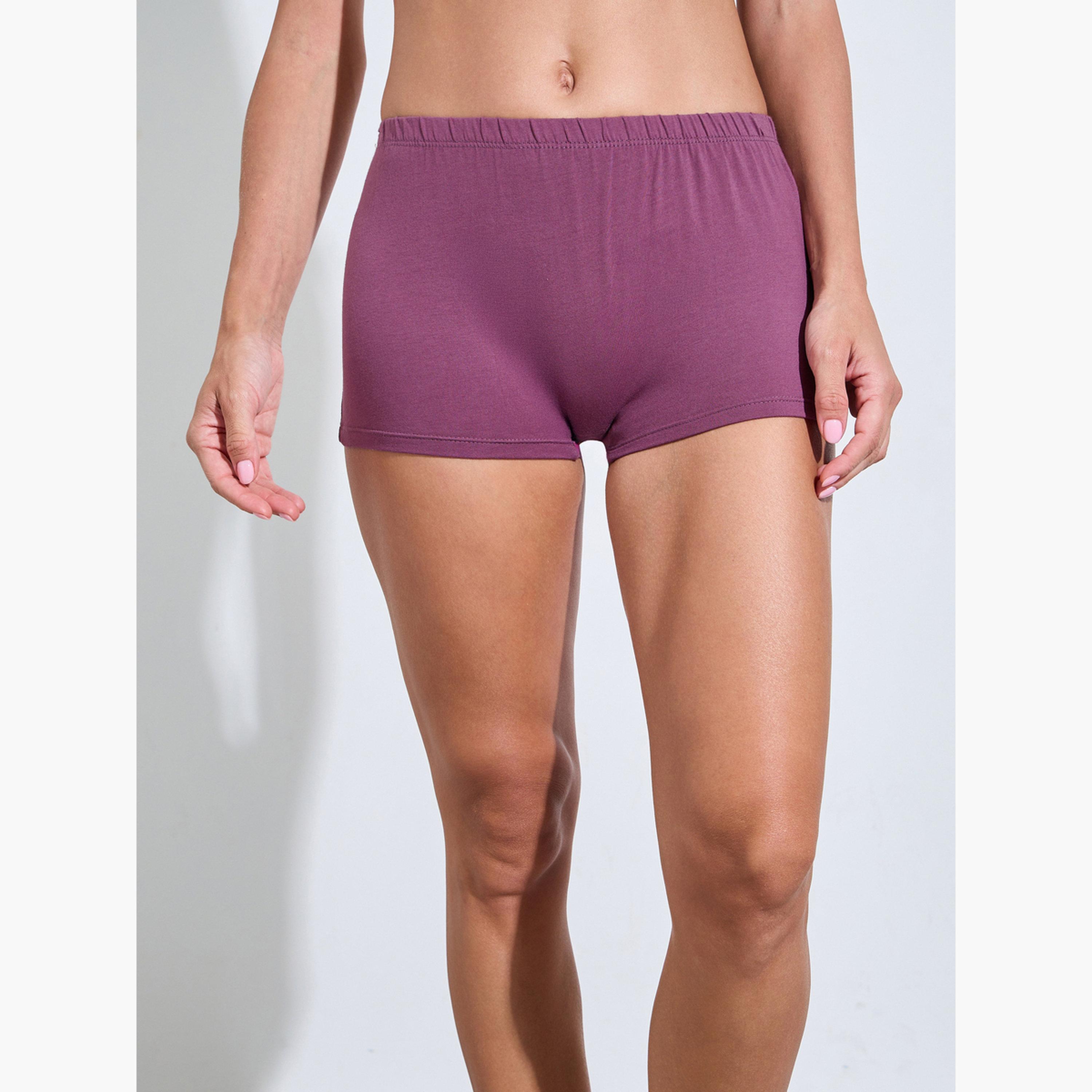 Styli Pack of 4 - Solid Cotton Elastic Waistband Boyshorts-women-clothing-lingerie-panties-image-4