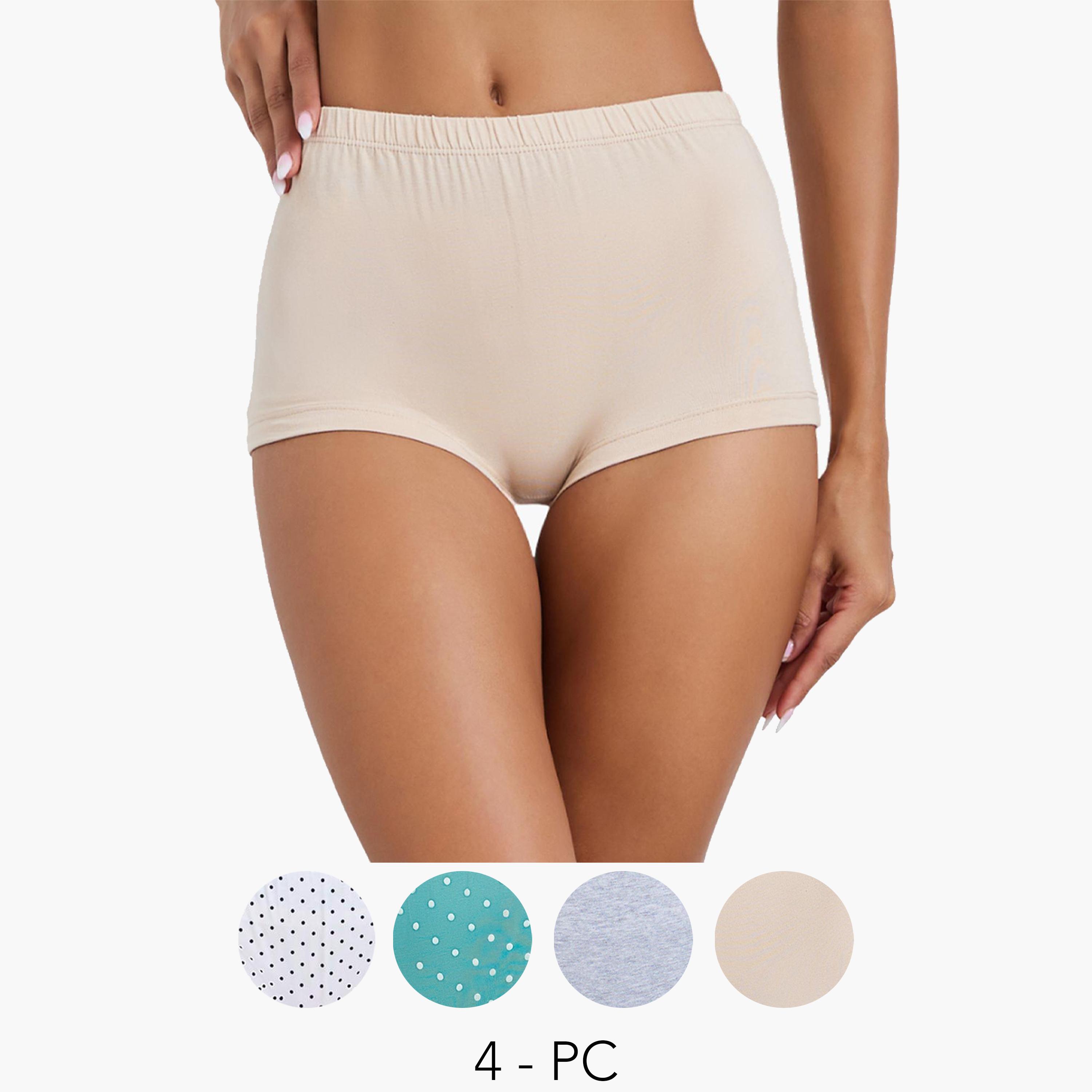 مجموعة من 4 بوي شورت سادة بخصر مطاطي-women-clothing-lingerie-panties-image-1