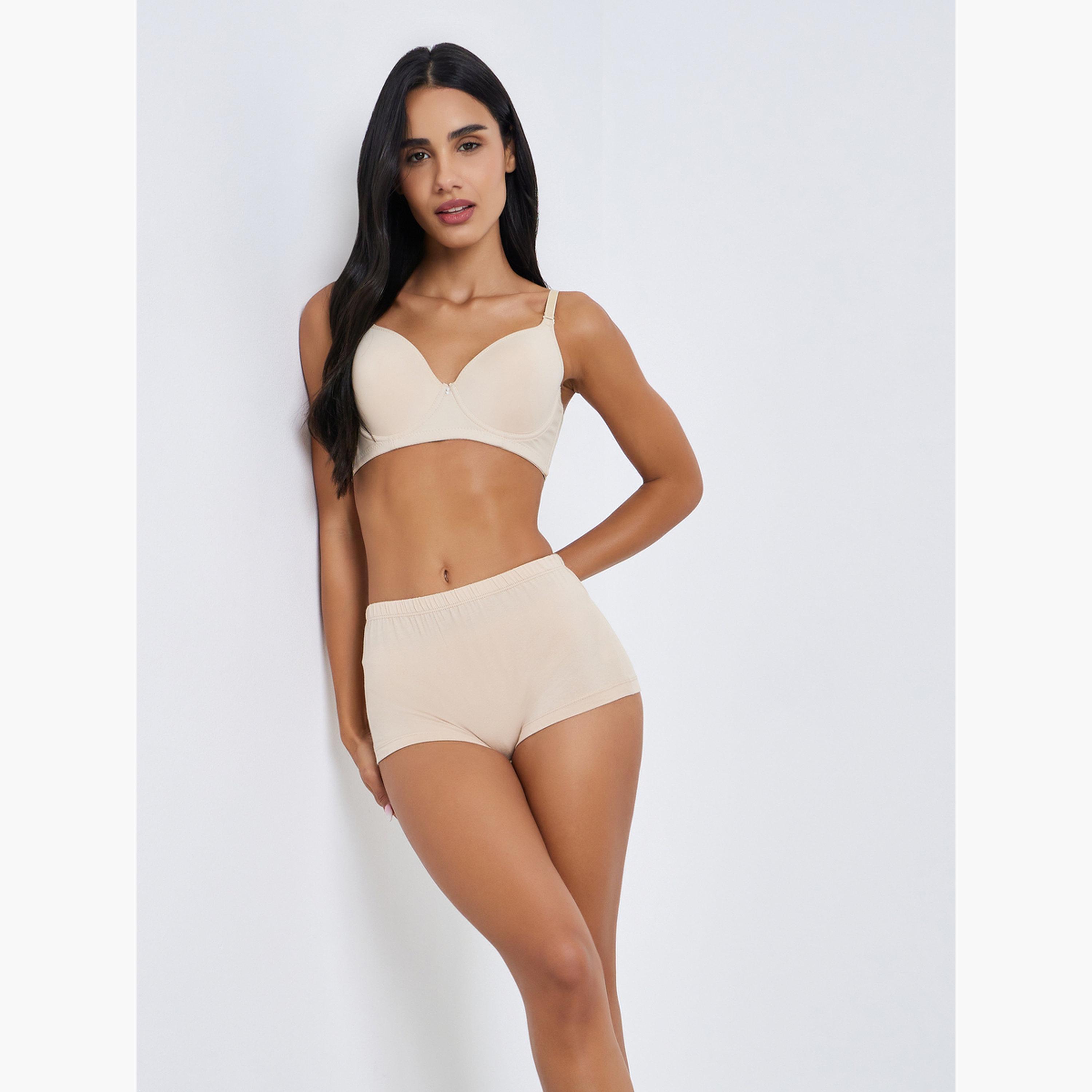 مجموعة من 4 بوي شورت سادة بخصر مطاطي-women-clothing-lingerie-panties-image-2