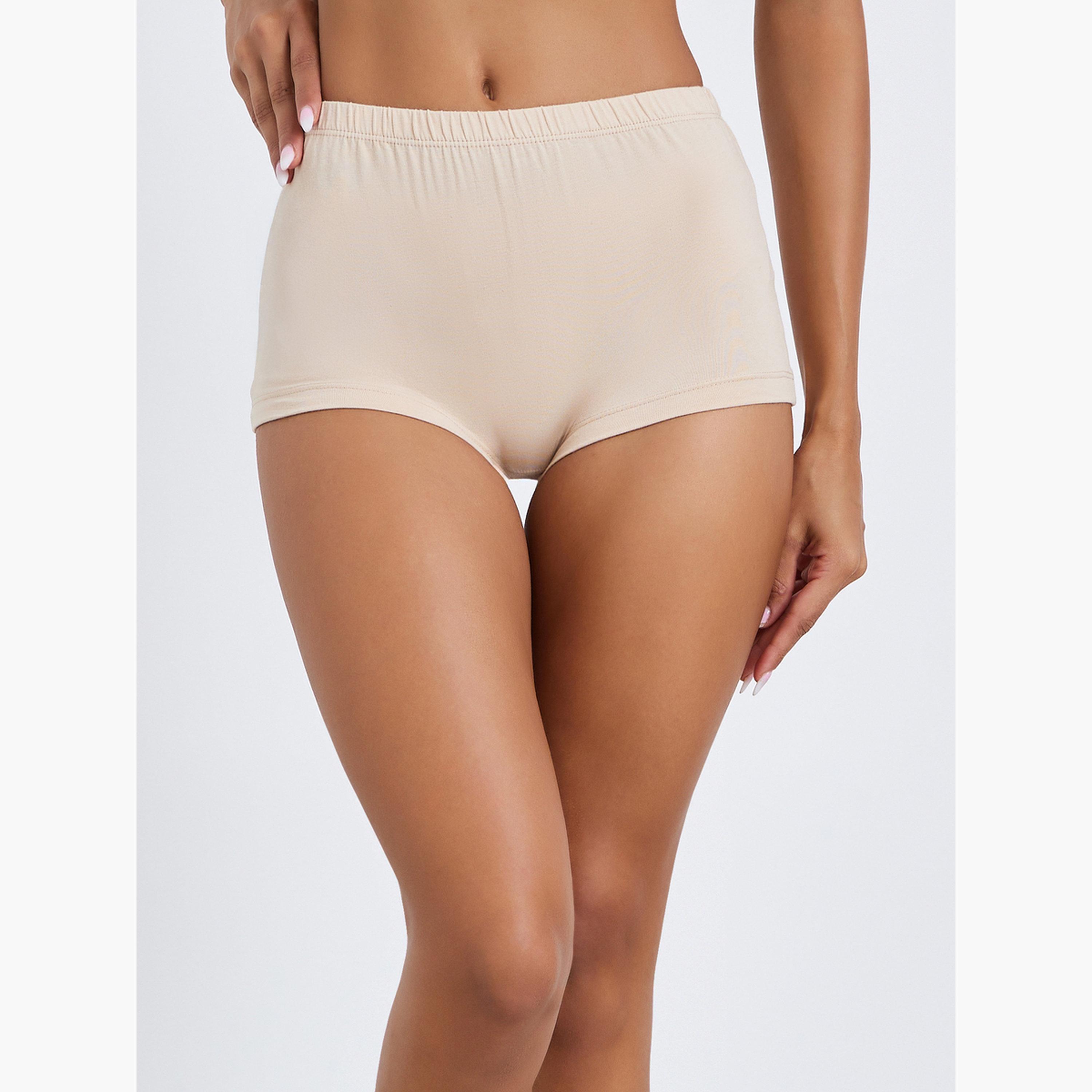 مجموعة من 4 بوي شورت سادة بخصر مطاطي-women-clothing-lingerie-panties-image-3