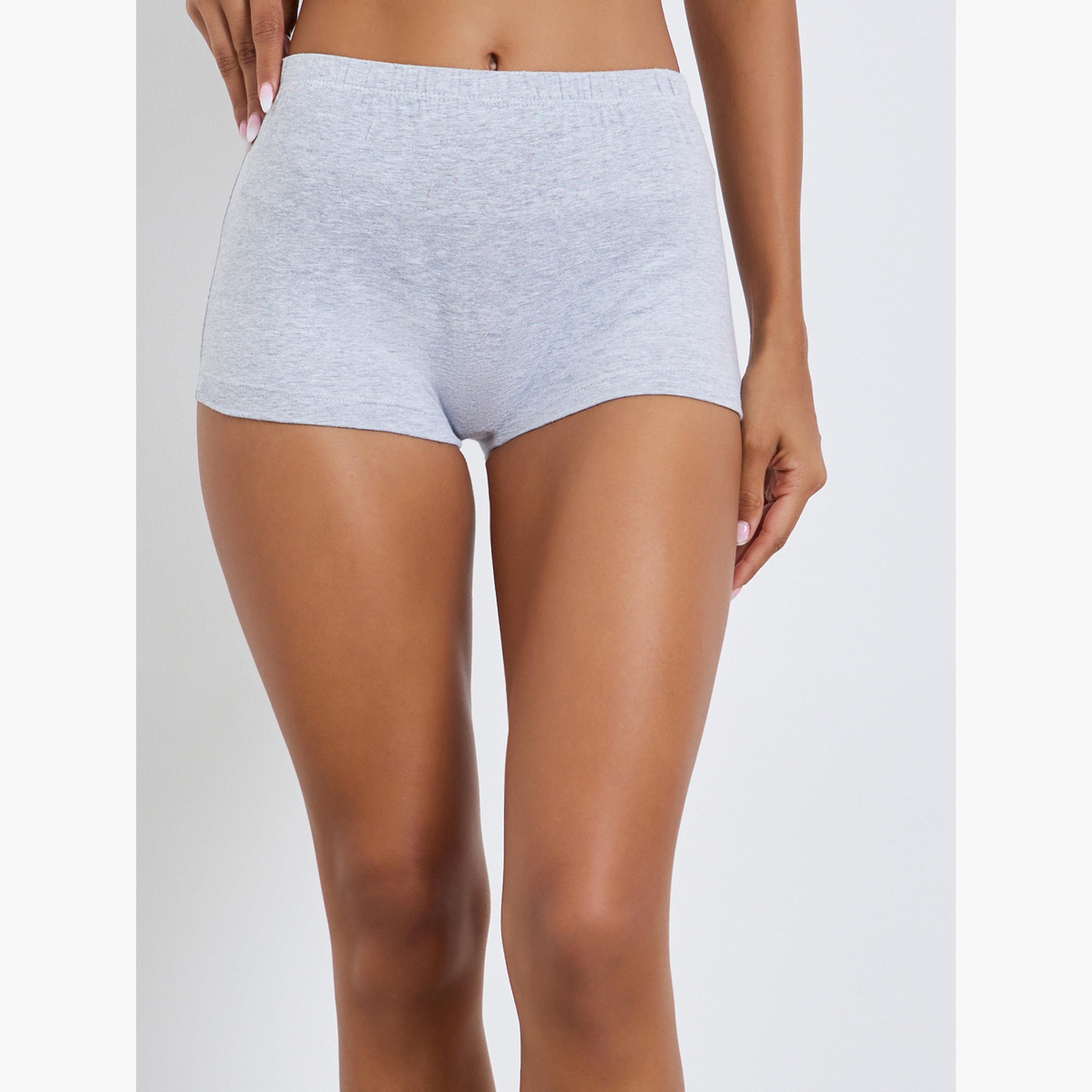 مجموعة من 4 بوي شورت سادة بخصر مطاطي-women-clothing-lingerie-panties-image-5