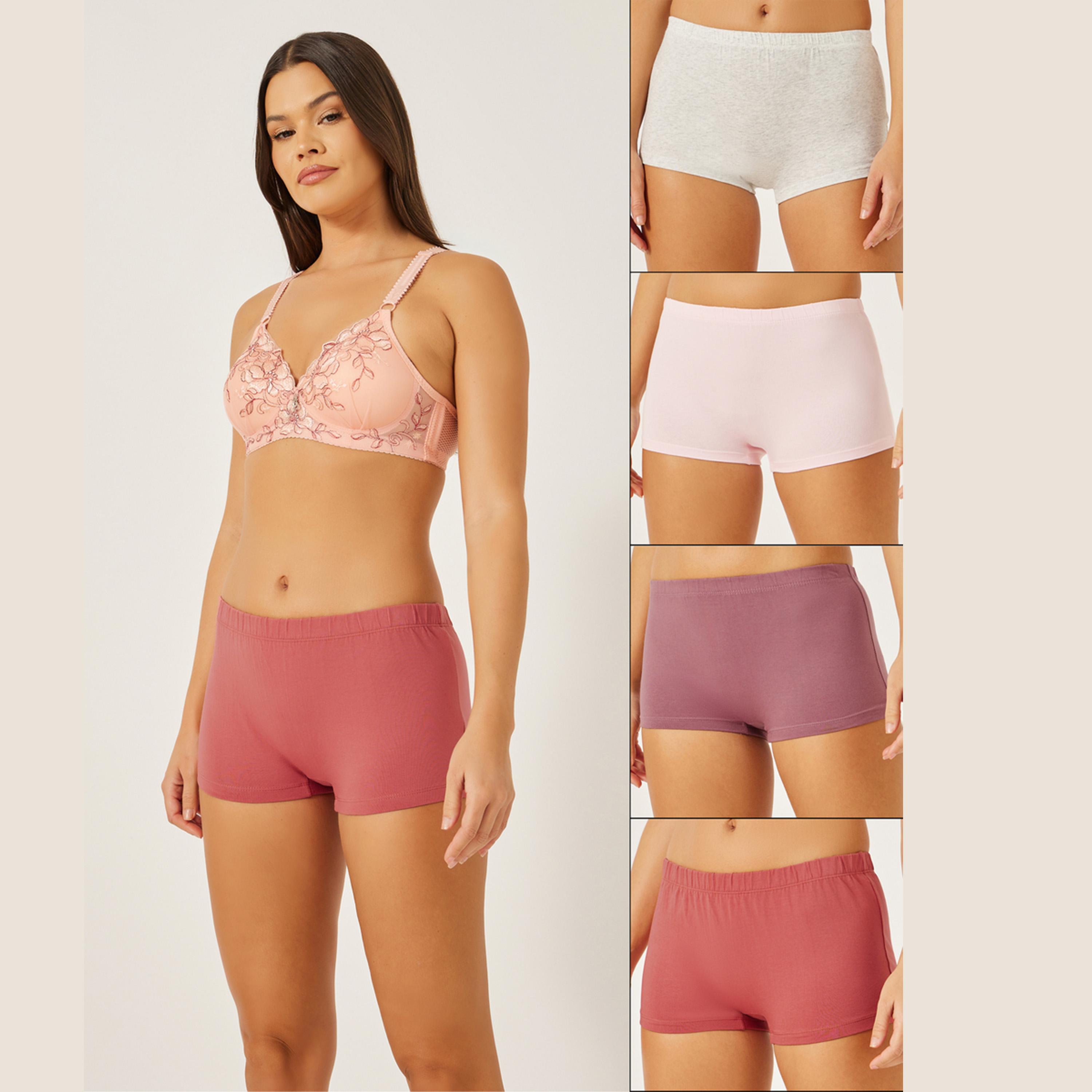 ستايلي - شورت قصير للأولاد من القطن السادة بخصر مطاطي - 4 قطع-women-clothing-lingerie-panties-image-1