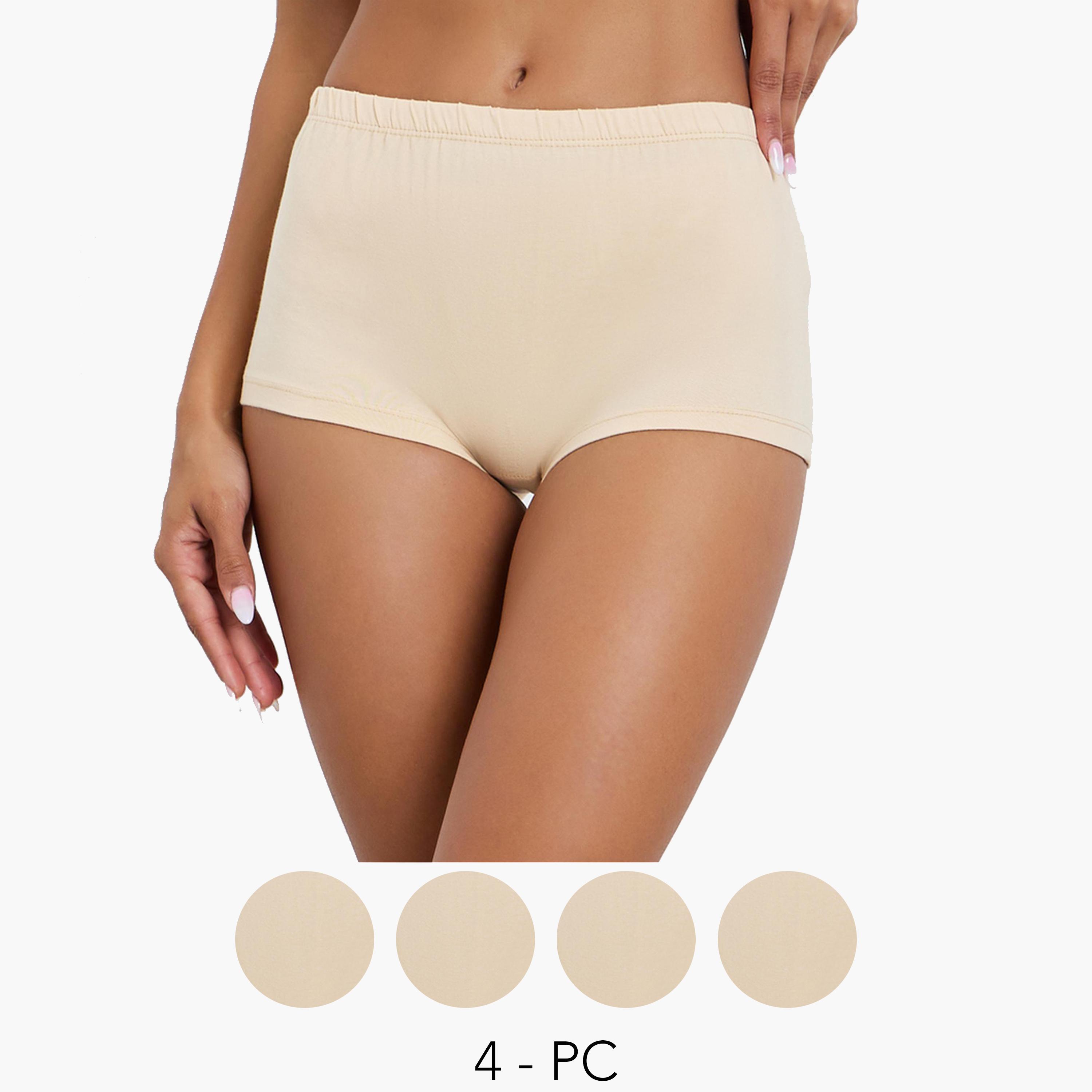 Styli Pack of 4 - Solid Cotton Elastic Waistband Boyshorts-women-clothing-lingerie-panties-image-1