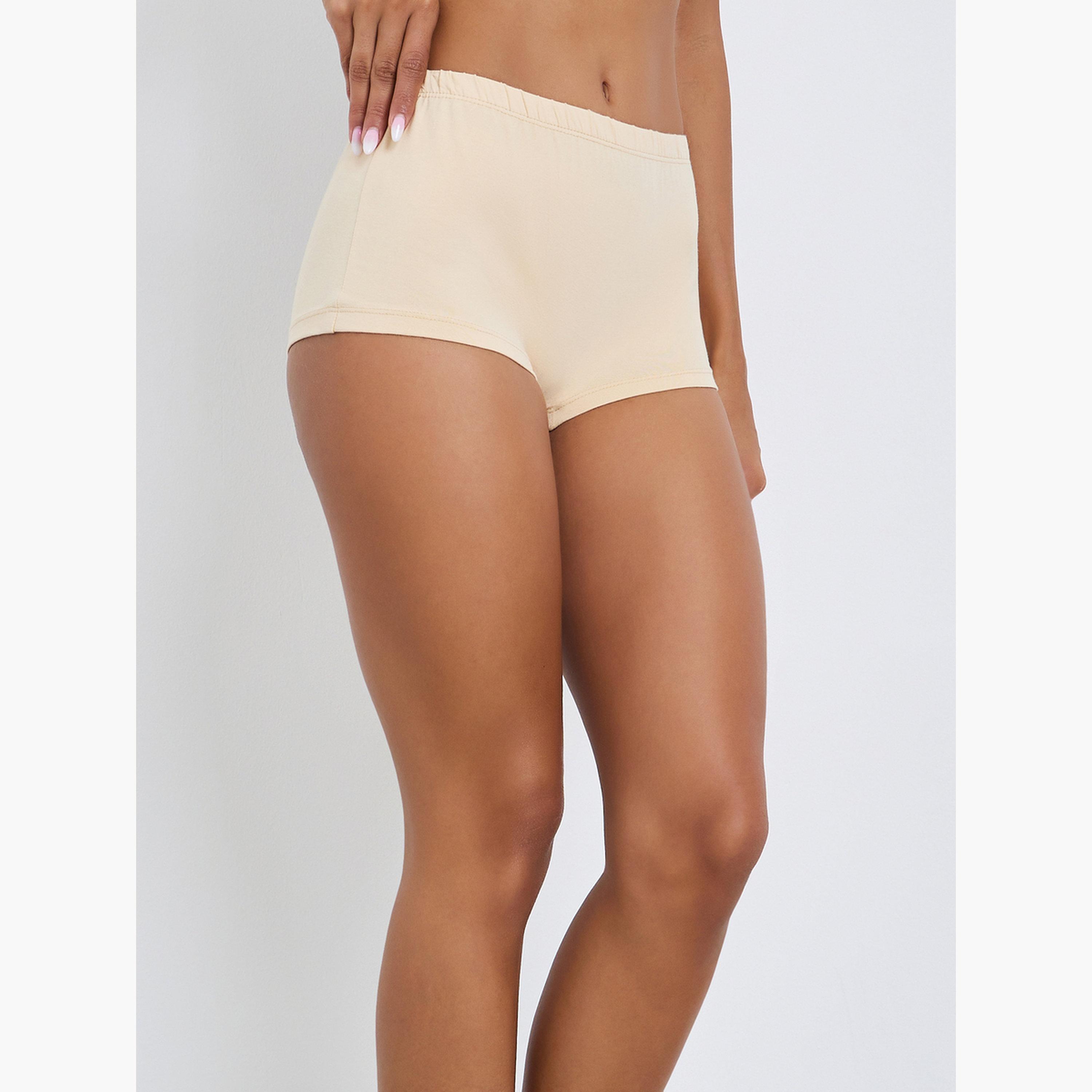 Styli Pack of 4 - Solid Cotton Elastic Waistband Boyshorts-women-clothing-lingerie-panties-image-3