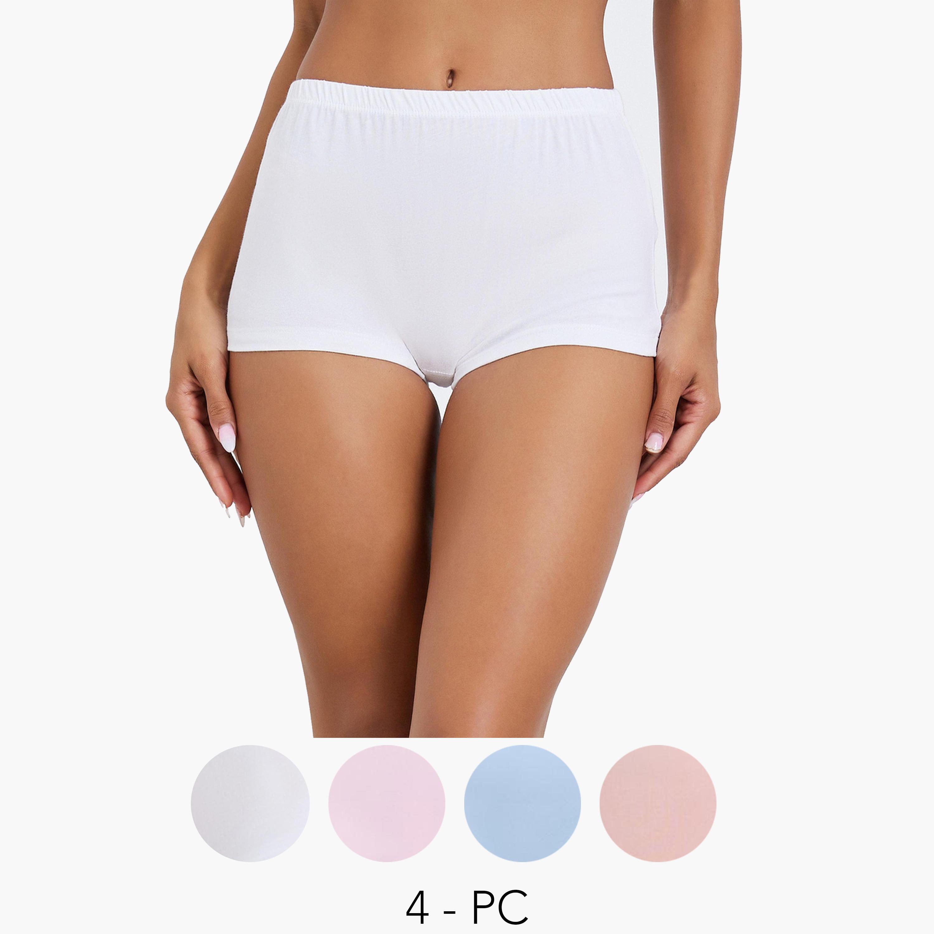 Styli Pack of 4 - Solid Cotton Elastic Waistband Boyshorts-women-clothing-lingerie-panties-image-1