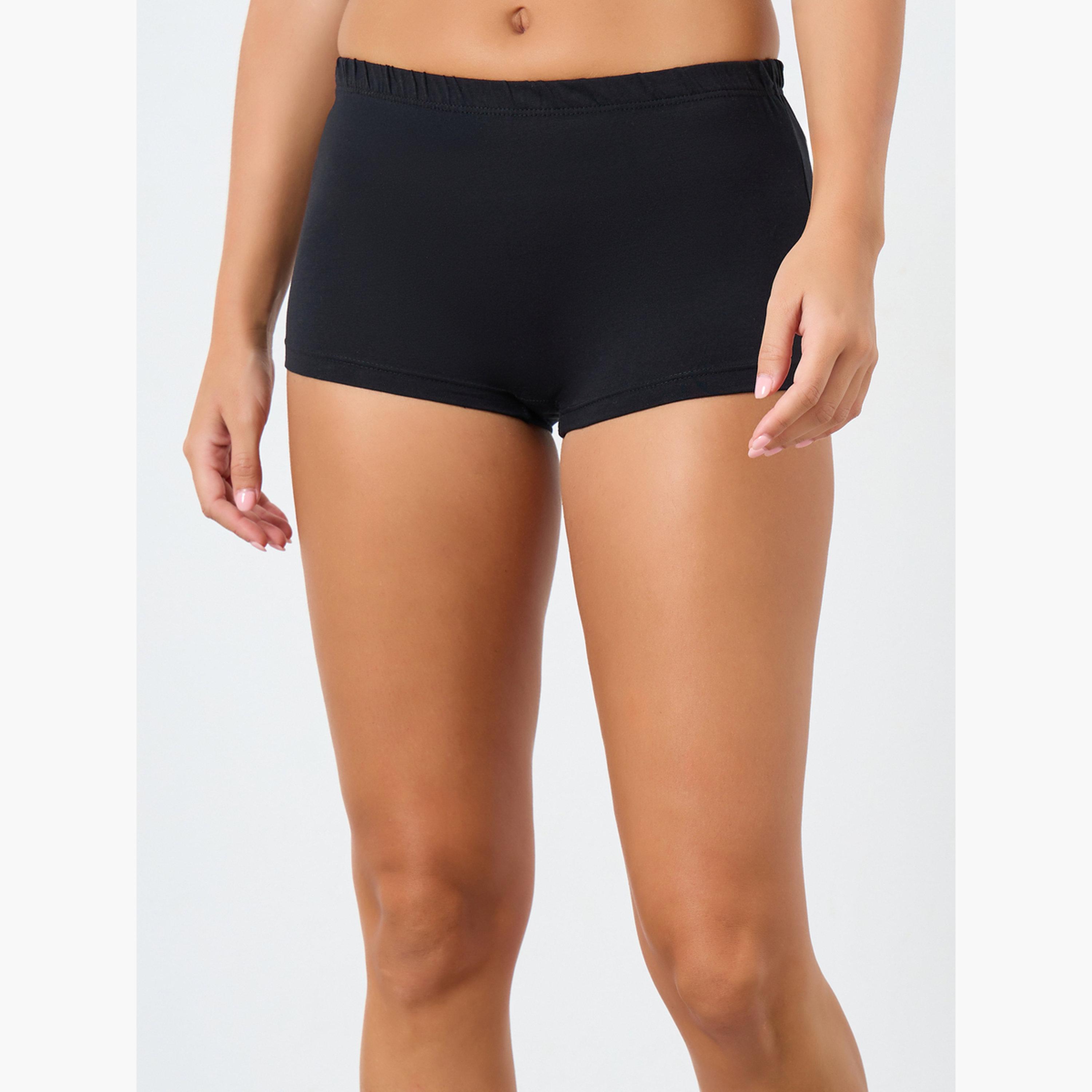 Styli Pack of 4 - Solid Cotton Elastic Waistband Boyshorts-women-clothing-lingerie-panties-image-5