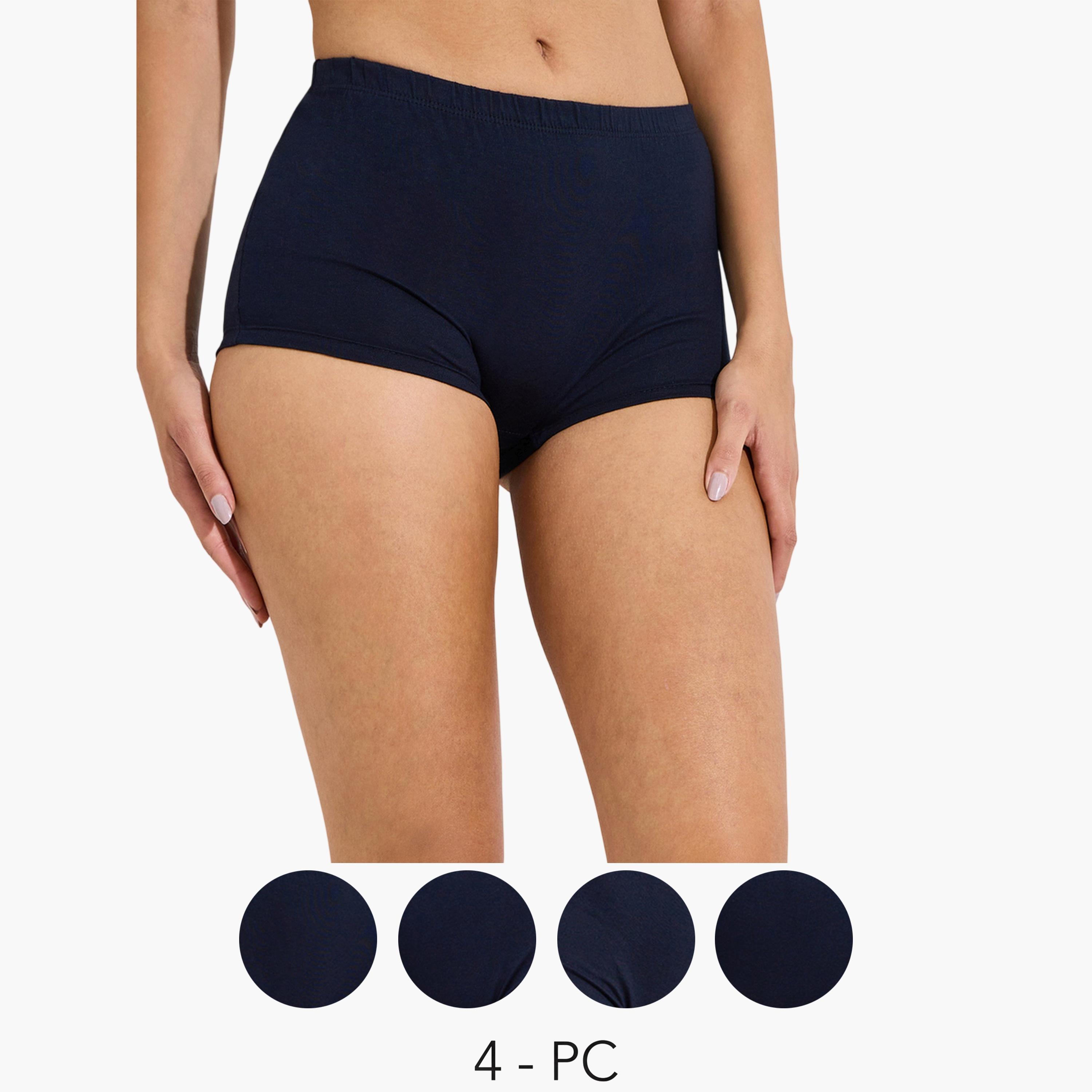طقم من 4 قطع - شورت بوي شورت سادة بحزام خصر مرن-women-clothing-lingerie-panties-image-1