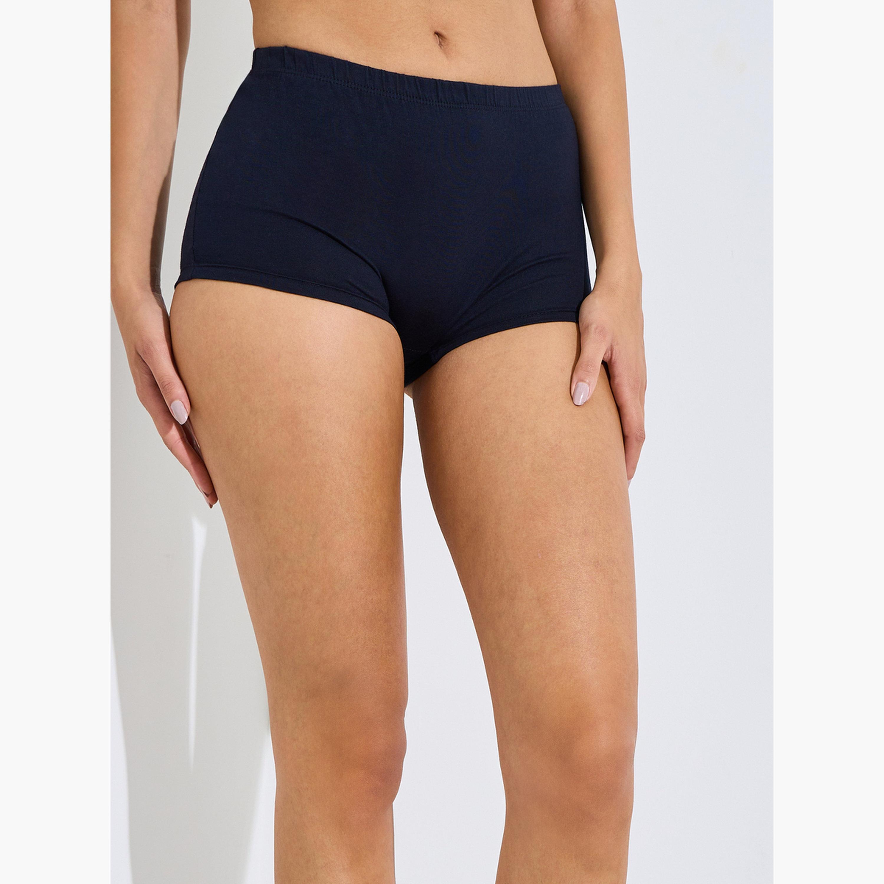 طقم من 4 قطع - شورت بوي شورت سادة بحزام خصر مرن-women-clothing-lingerie-panties-image-2