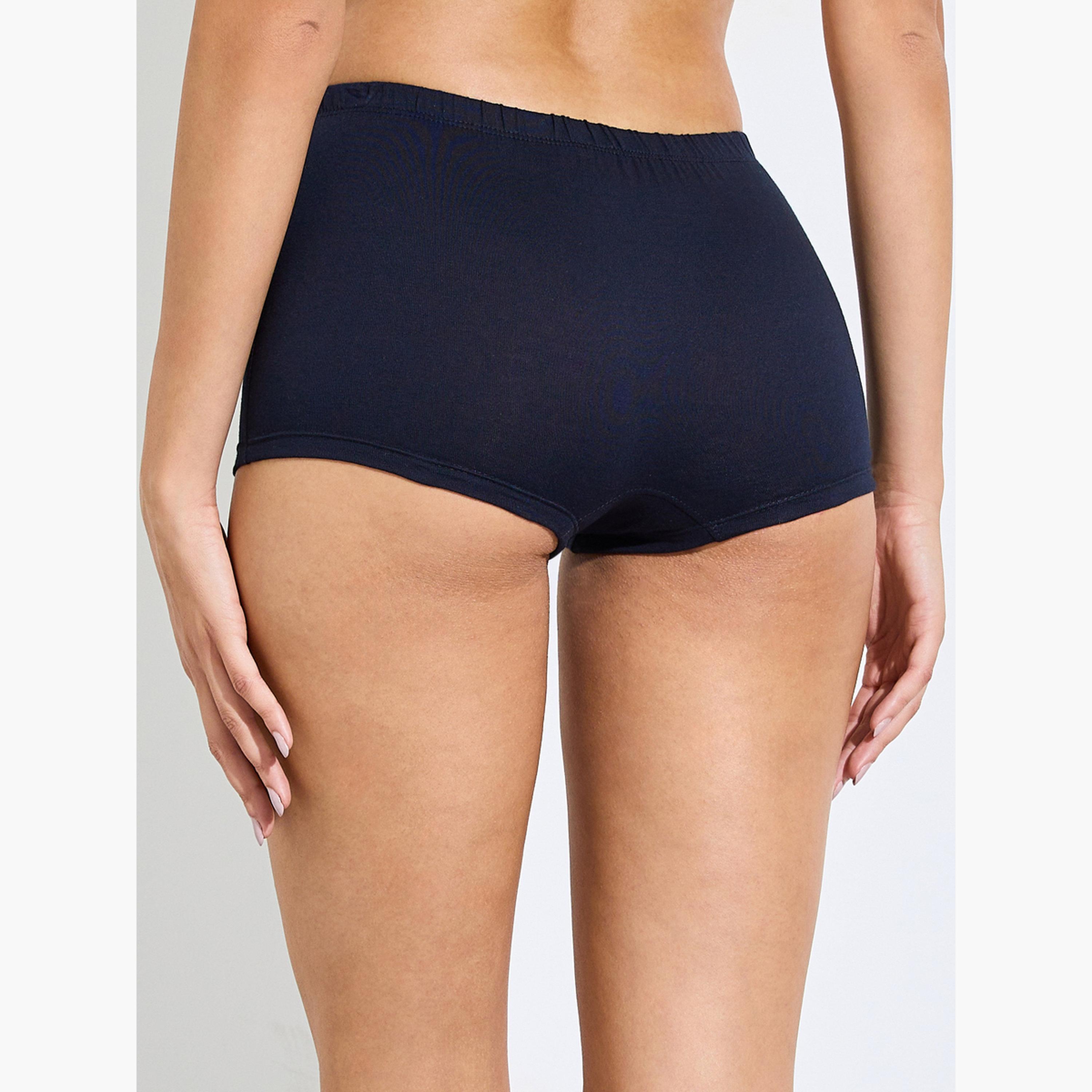 طقم من 4 قطع - شورت بوي شورت سادة بحزام خصر مرن-women-clothing-lingerie-panties-image-5