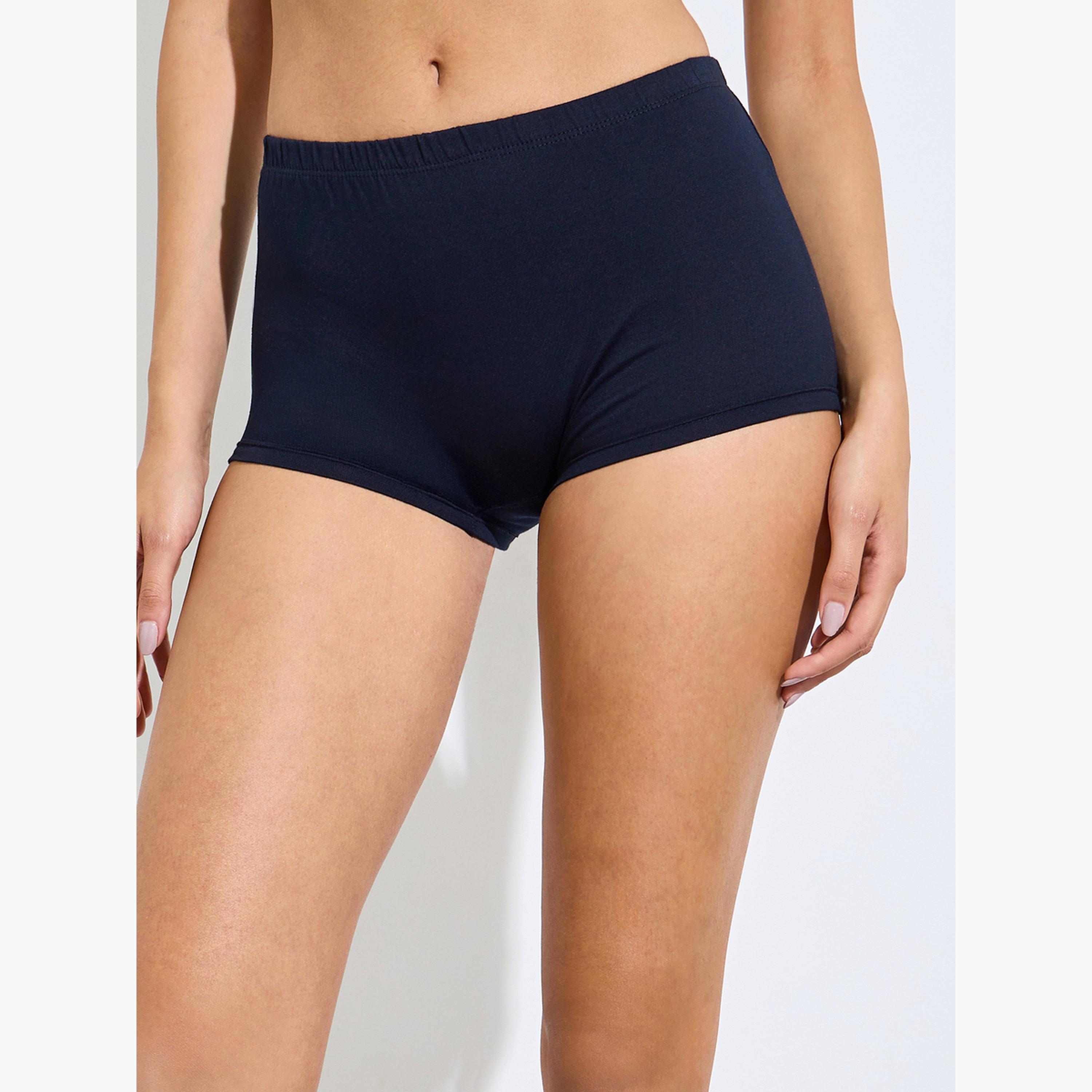 طقم من 4 قطع - شورت بوي شورت سادة بحزام خصر مرن-women-clothing-lingerie-panties-image-6