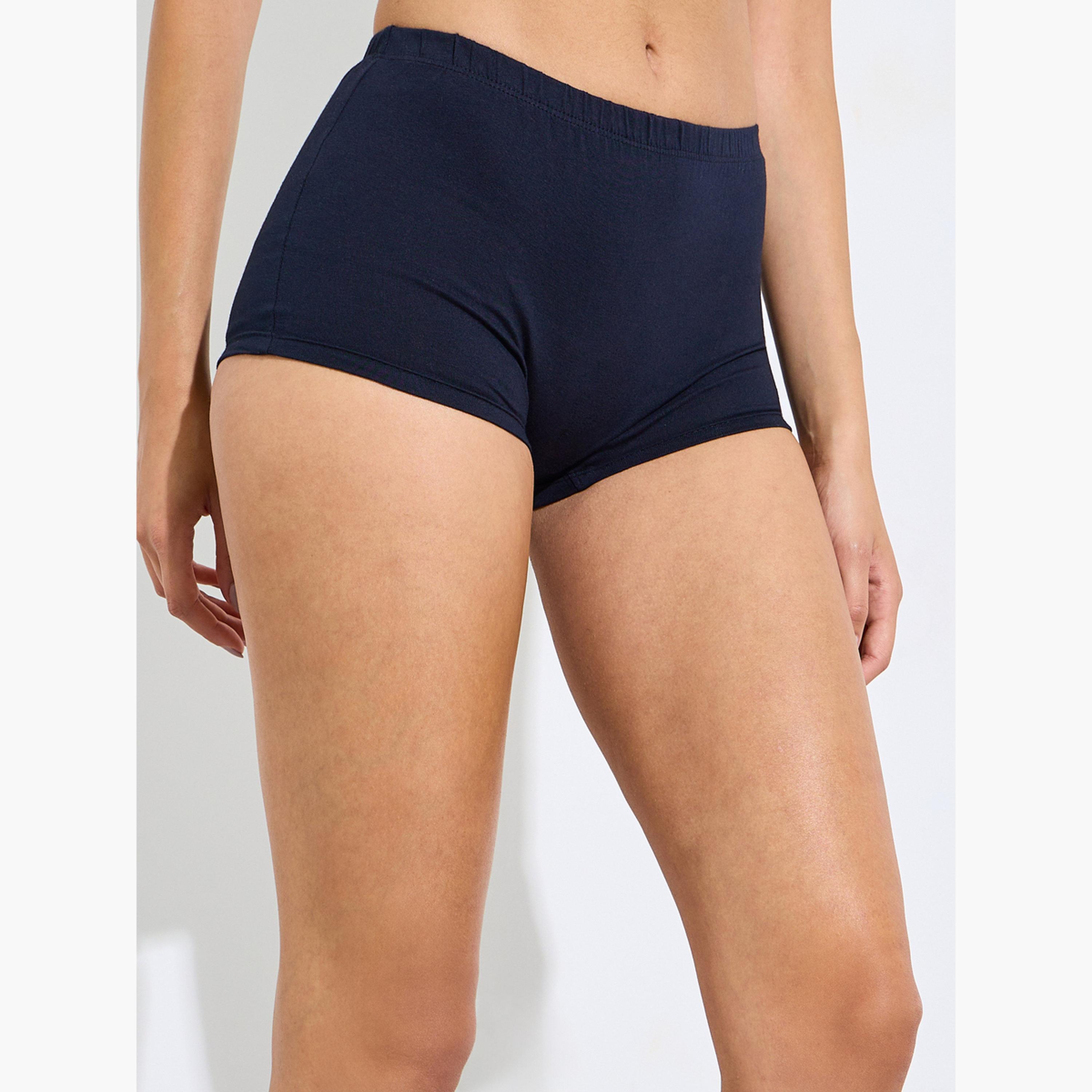 طقم من 4 قطع - شورت بوي شورت سادة بحزام خصر مرن-women-clothing-lingerie-panties-image-7