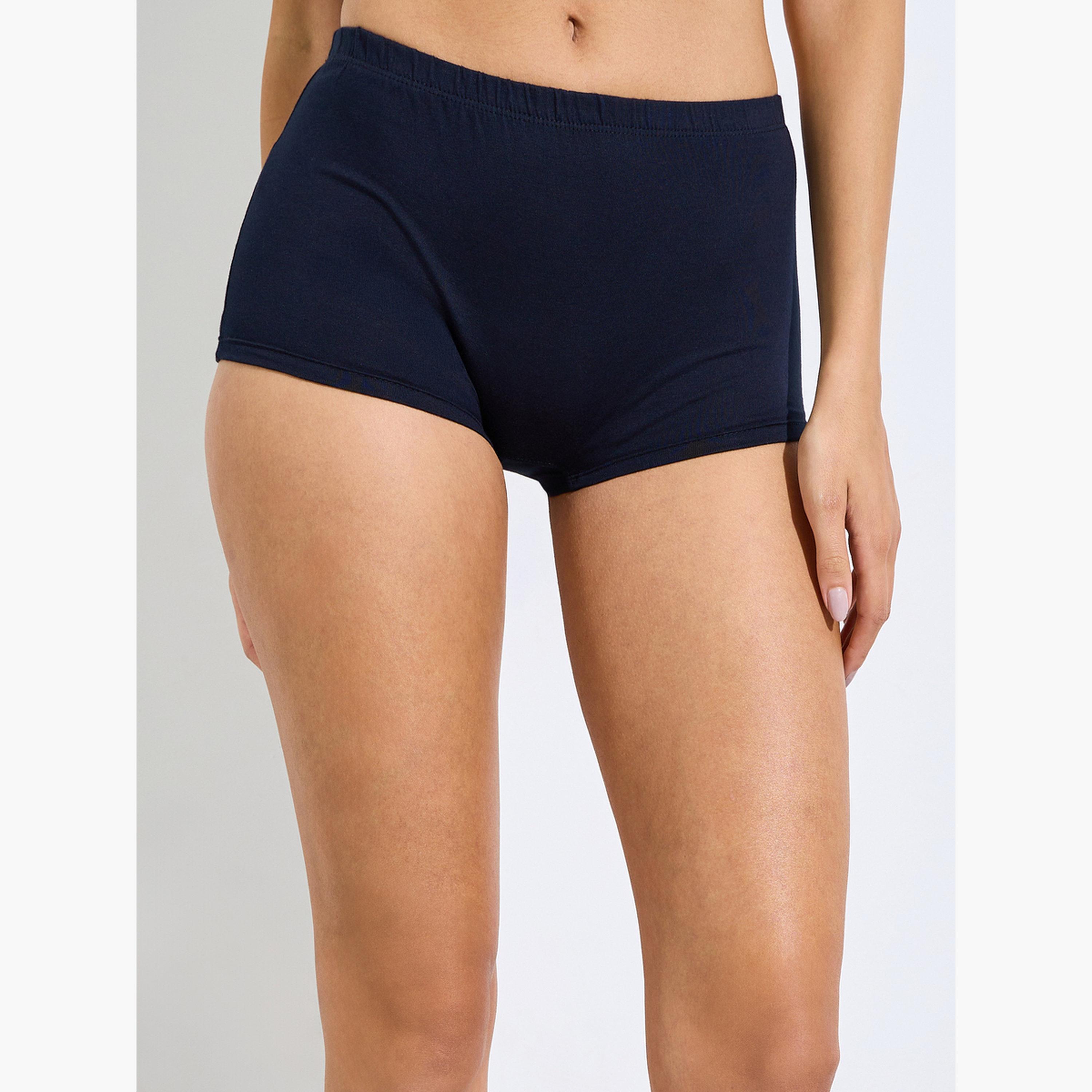 طقم من 4 قطع - شورت بوي شورت سادة بحزام خصر مرن-women-clothing-lingerie-panties-image-8