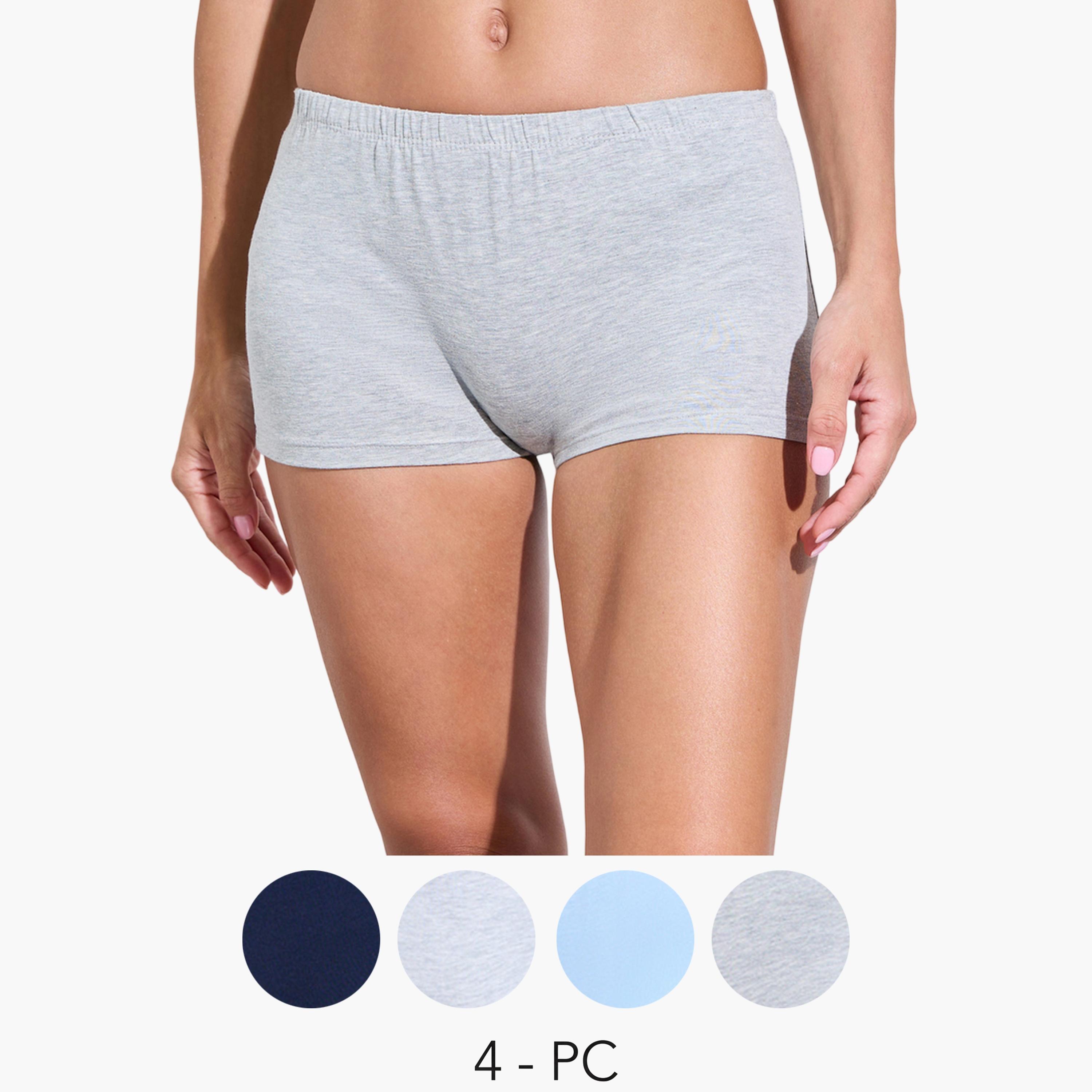 Styli Pack of 4 - Solid Cotton Elastic Waistband Boyshorts-women-clothing-lingerie-panties-image-1