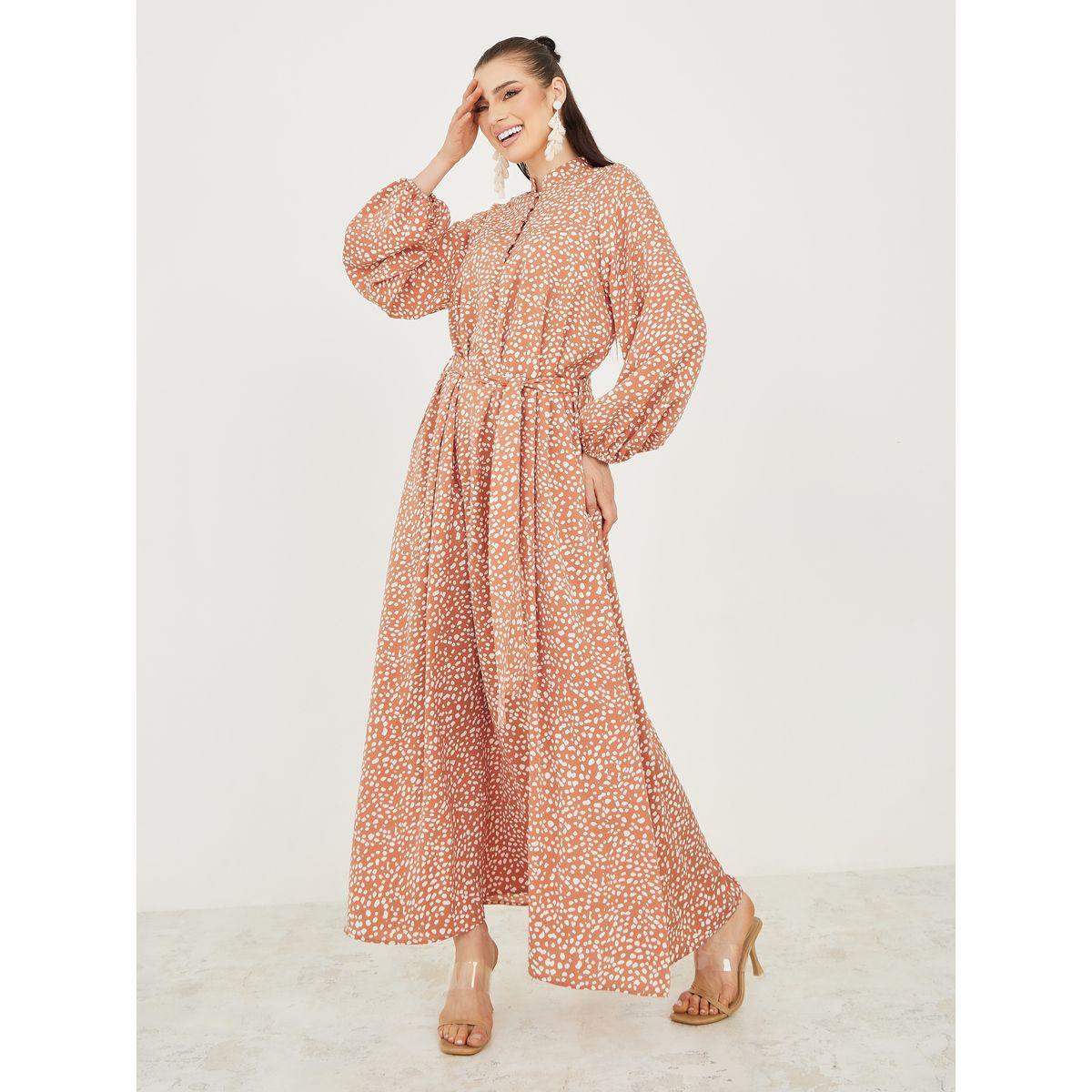 Styli Ditsy Print Maxi Dress with Mandarin Collar-women-clothing-dresses-image-1