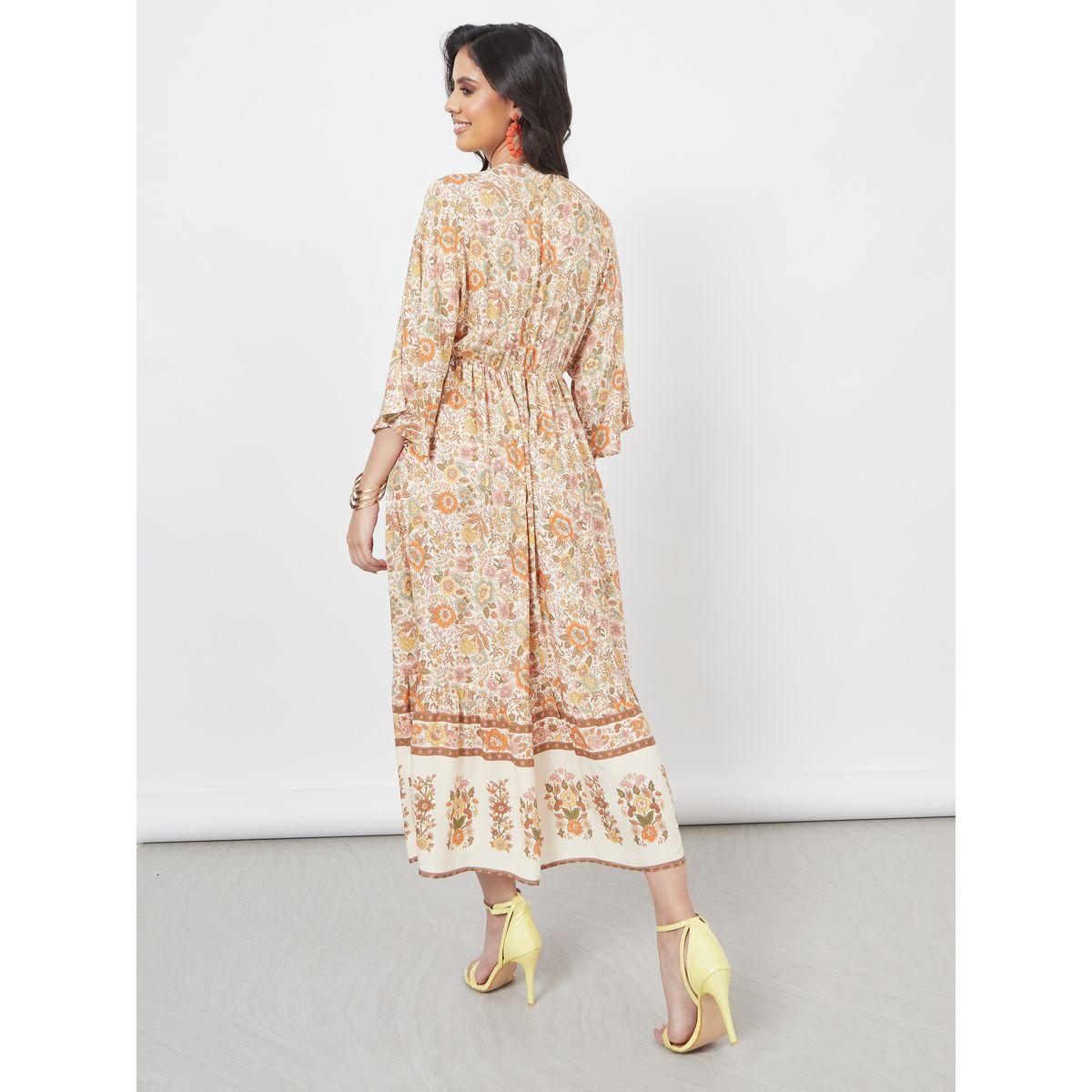 Styli Gathered Detail Bohemian Print A-Line Midi Dress-women-clothing-dresses-image-4