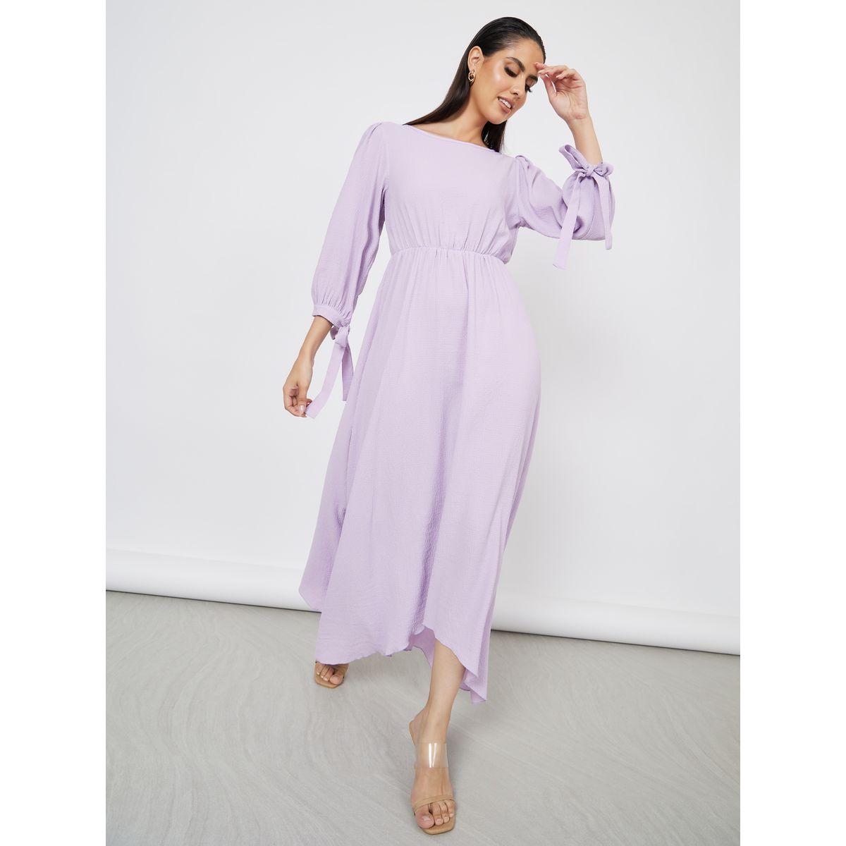 Styli Tie-Cuff Sleeve Textured A-Line Maxi Dress-women-clothing-dresses-image-1
