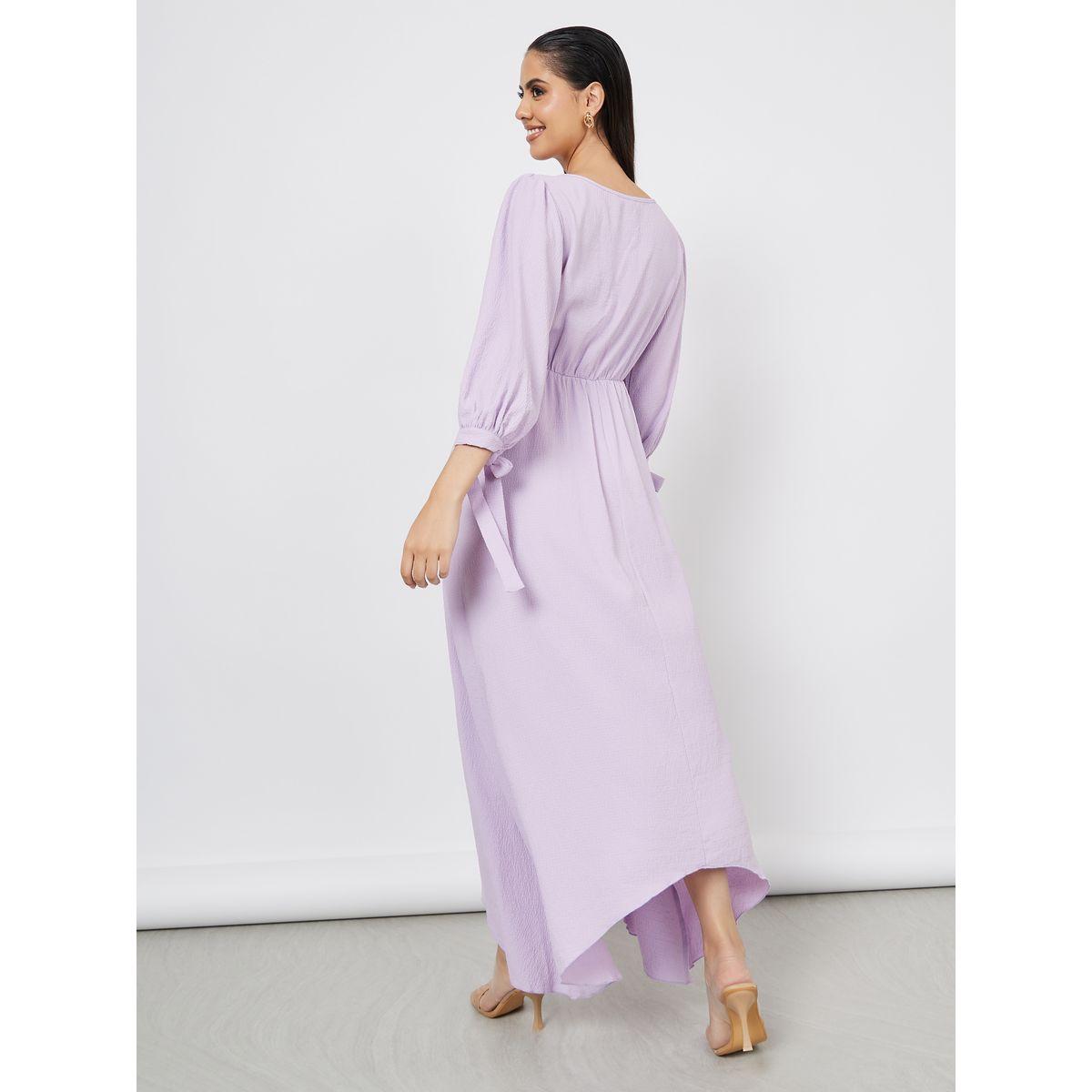 Styli Tie-Cuff Sleeve Textured A-Line Maxi Dress-women-clothing-dresses-image-4