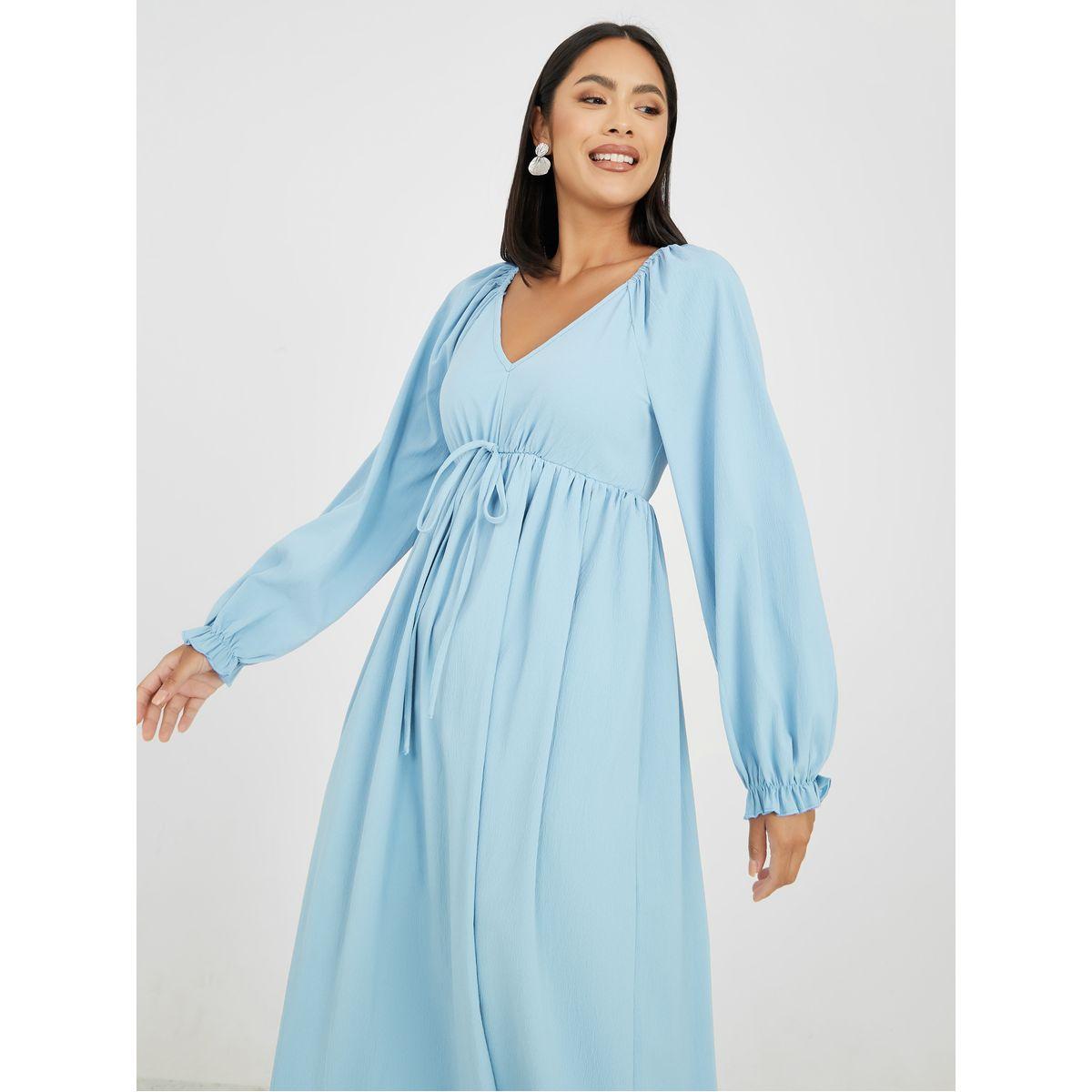 فستان طويل بكسرات ورباط خصر-women-clothing-dresses-image-2