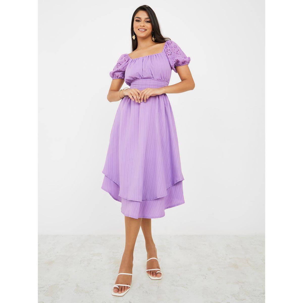فستان ميدي باكمام مزينة بفتحات-women-clothing-dresses-image-1