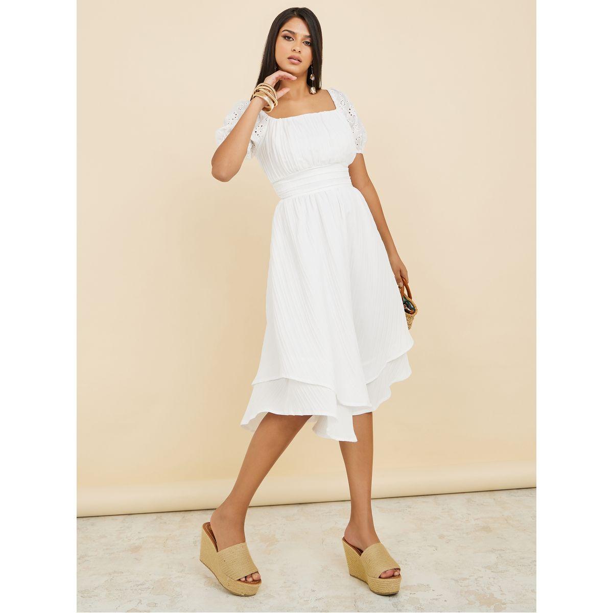 فستان ميدي باكمام مزينة بفتحات-women-clothing-dresses-image-2