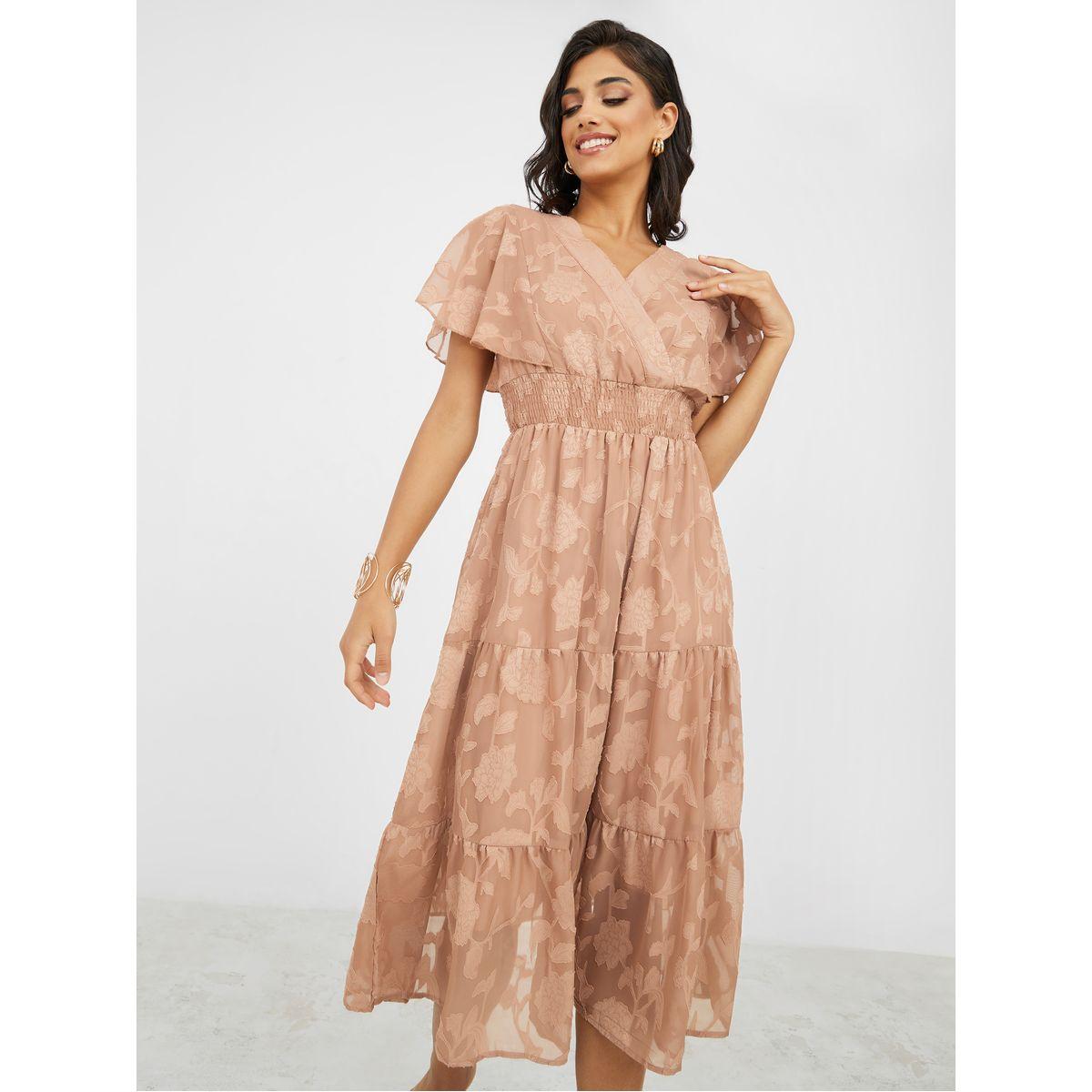 Styli Textured Smocked Waist Detail A-Line Midi Dress-women-clothing-dresses-image-1