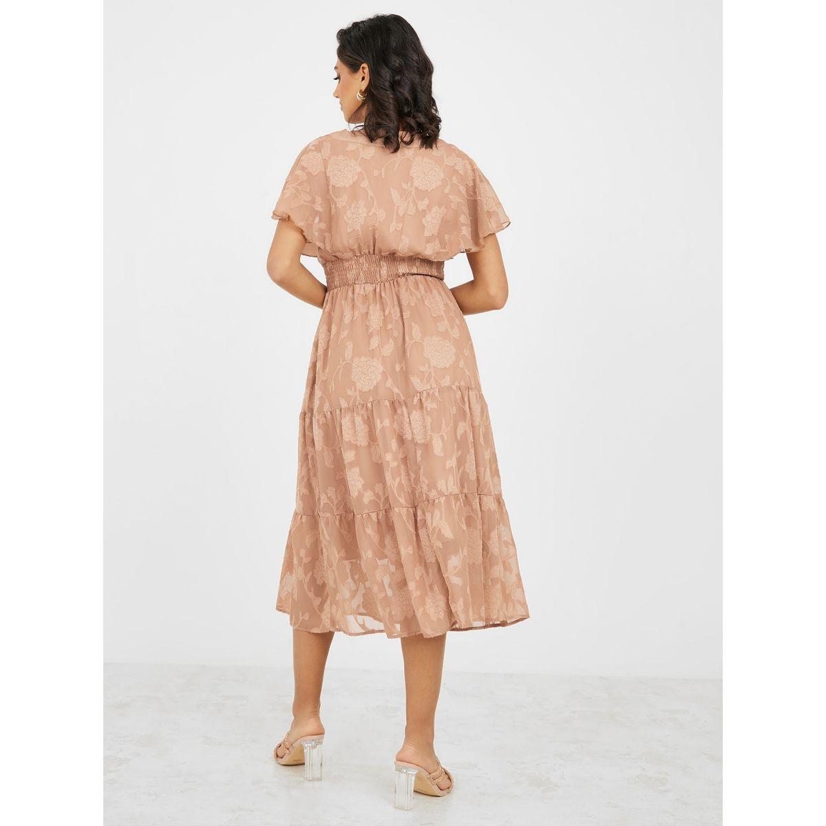 Styli Textured Smocked Waist Detail A-Line Midi Dress-women-clothing-dresses-image-4