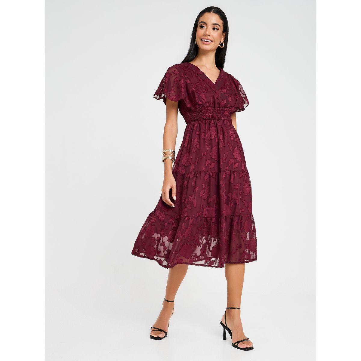 Styli Jacquard Frill Sleeve Tiered Midi Dress-women-clothing-dresses-image-2