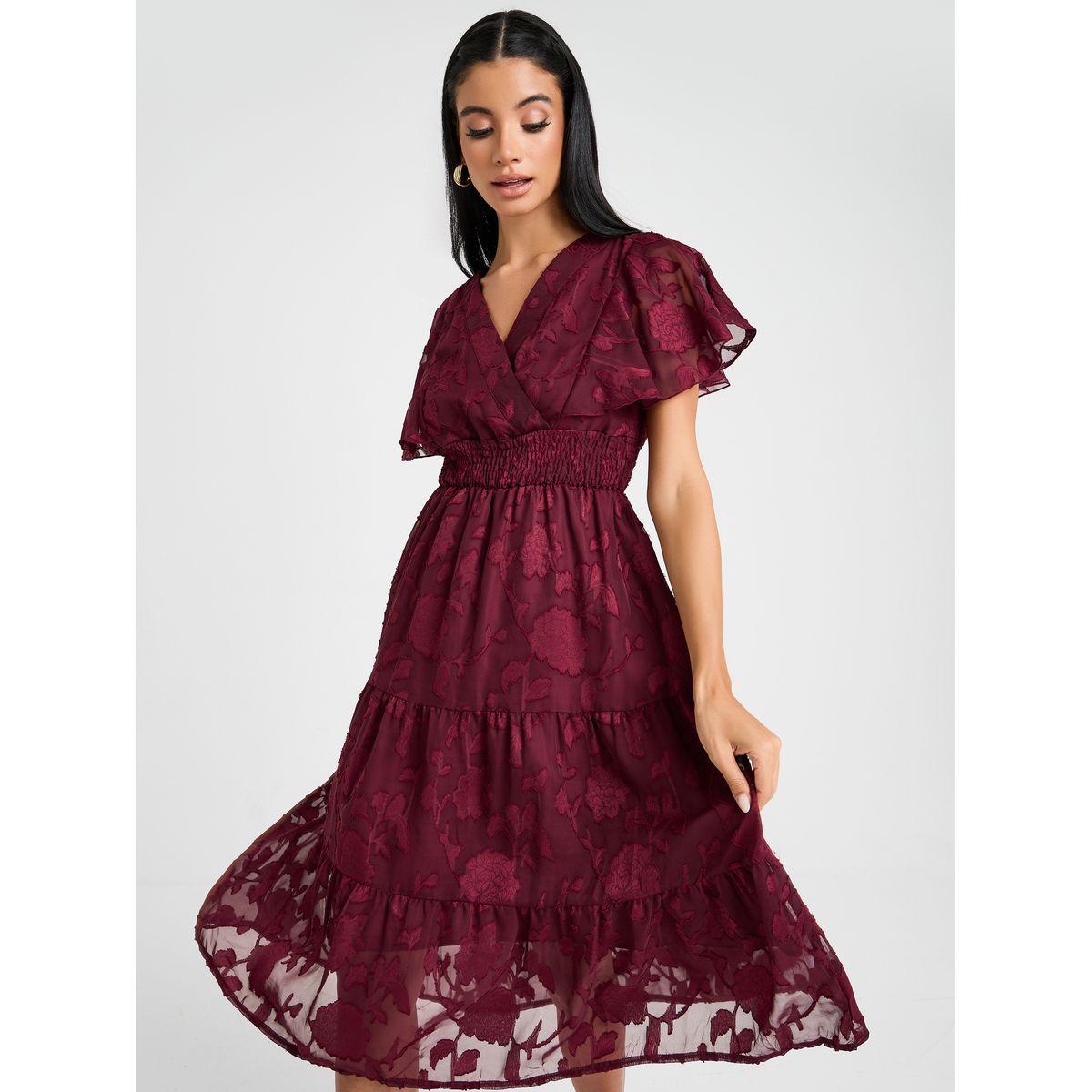 Styli Jacquard Frill Sleeve Tiered Midi Dress-women-clothing-dresses-image-3