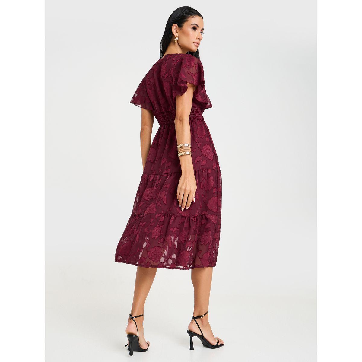 Styli Jacquard Frill Sleeve Tiered Midi Dress-women-clothing-dresses-image-5