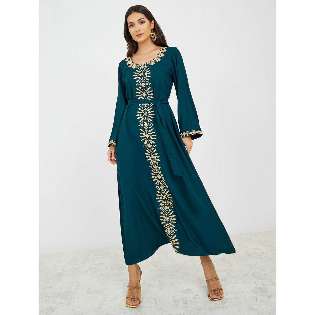 Styli Embroidered A-Line Jalabiya with Self Tie Belt-women-arabicclothing-jalabiyas-image-1