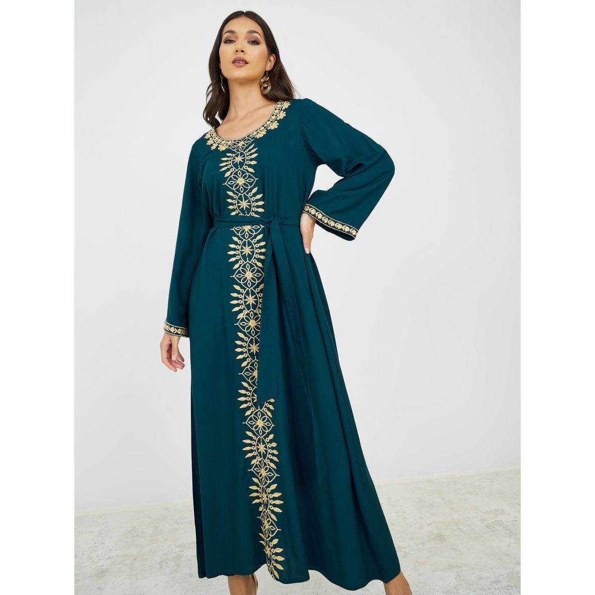 جلابية بتفاصيل مطرزة ورباط خصر-women-arabicclothing-jalabiyas-image-2