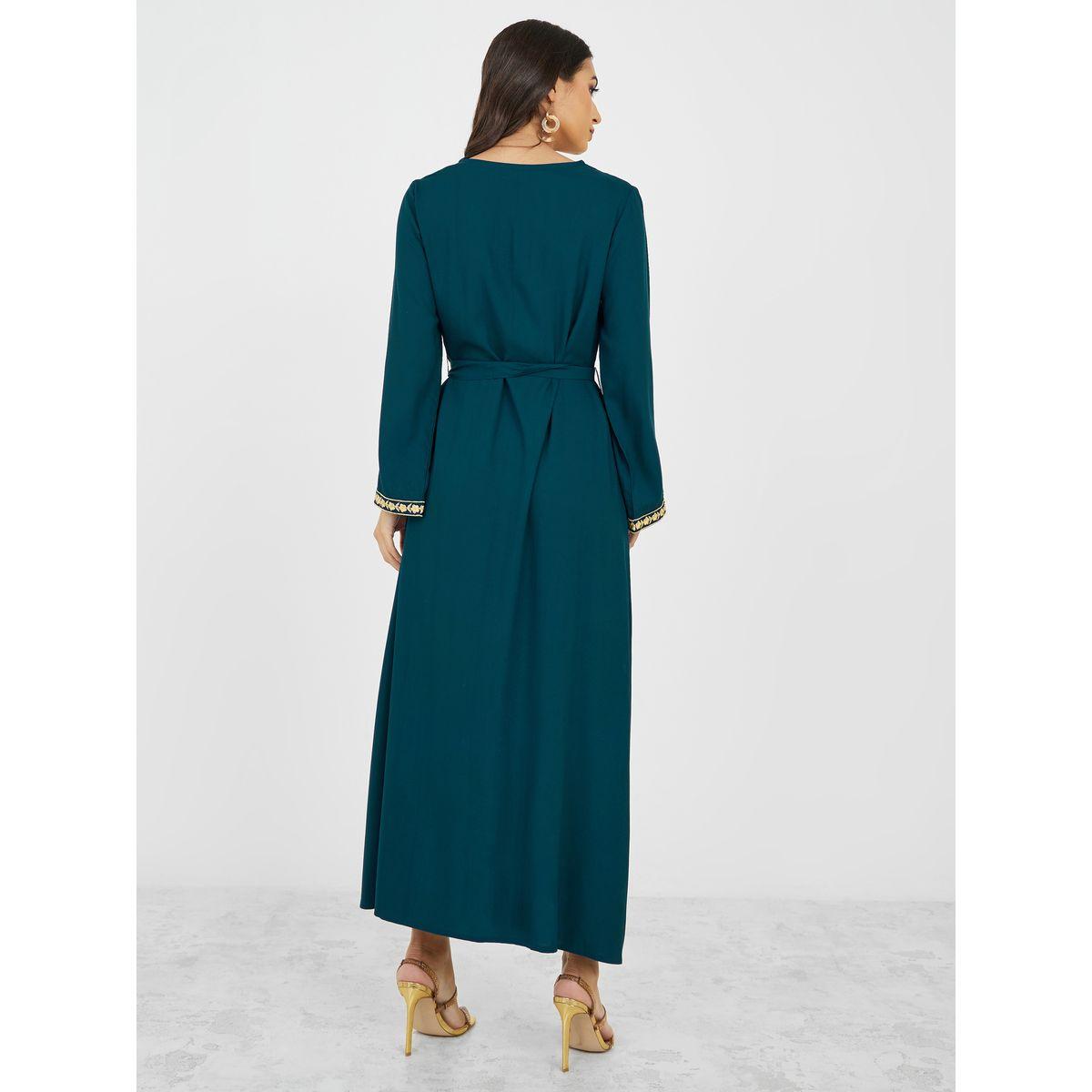 Styli Embroidered A-Line Jalabiya with Self Tie Belt-women-arabicclothing-jalabiyas-image-4