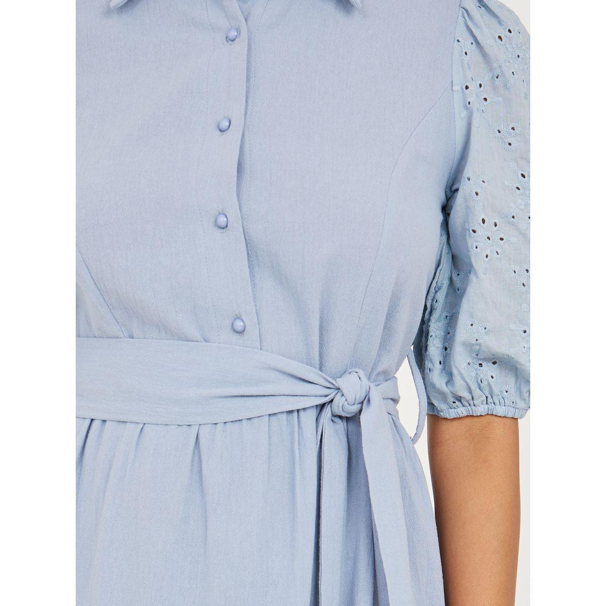 فستان ميدي بكسرات ورباط خصر-women-clothing-dresses-image-3
