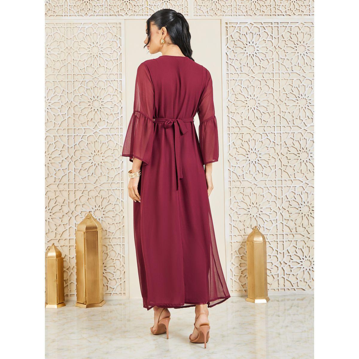 Styli Sequined and Beaded Embroidery Detail Kaftan-women-arabicclothing-kaftan-image-4